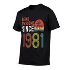 Being Awesome Since 1981, Made in 1981 Vintage 40th Birthday  Ribbed Collar T-Shirt