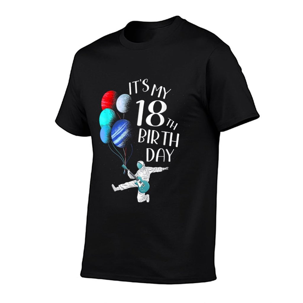 Mens Its My 18th Birthday Planet Balloons Astronaut Guitar Player  Stretchy T-Shirt