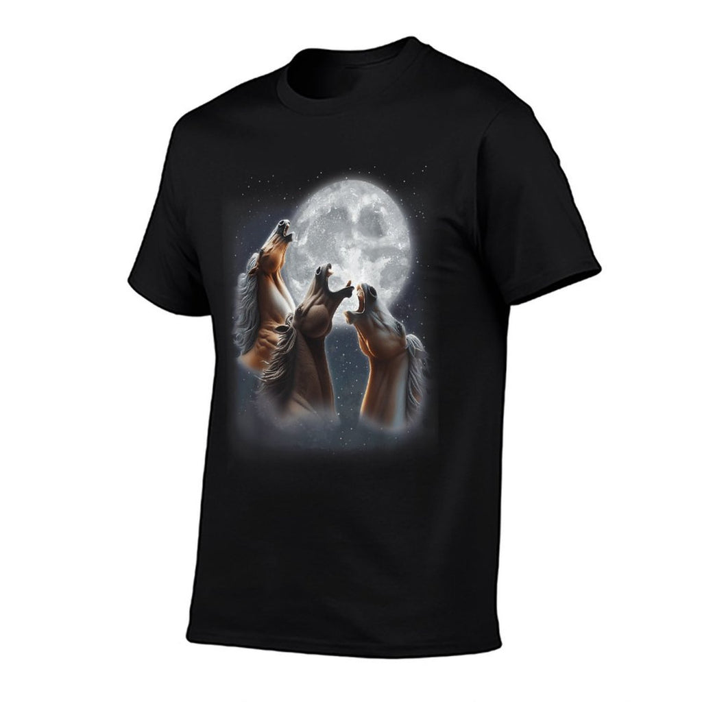 3 Horses Howling At The Moon Funny Horse Lover Equestrian  Easy-care T-Shirt