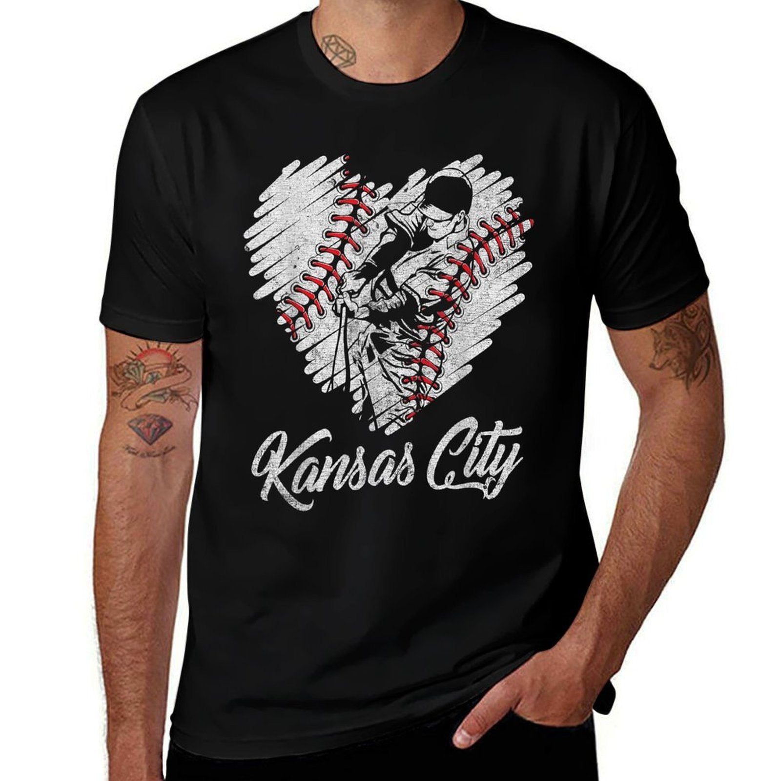 Kansas City Baseball Heart Distressed Vintage Baseball Fans  Wrinkle-resistant T-Shirt