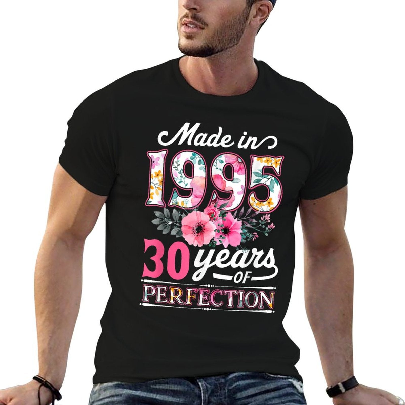 30 Year Old Made In 1995 Floral Flower 30th Birthday Womens  Heathered Texture T-Shirt