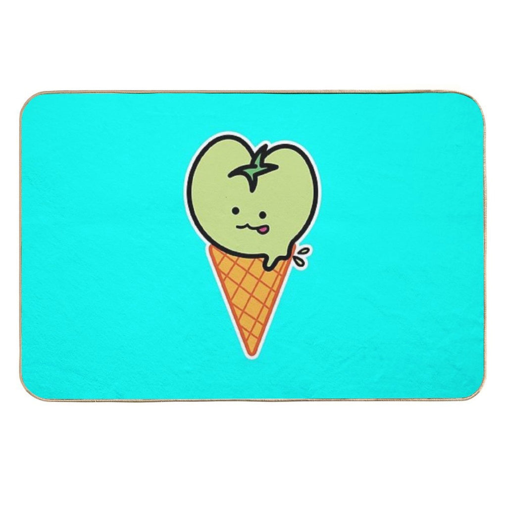 Kawaii Green Tomato Mascot No. 4  Rapid-Drying Bath Mat