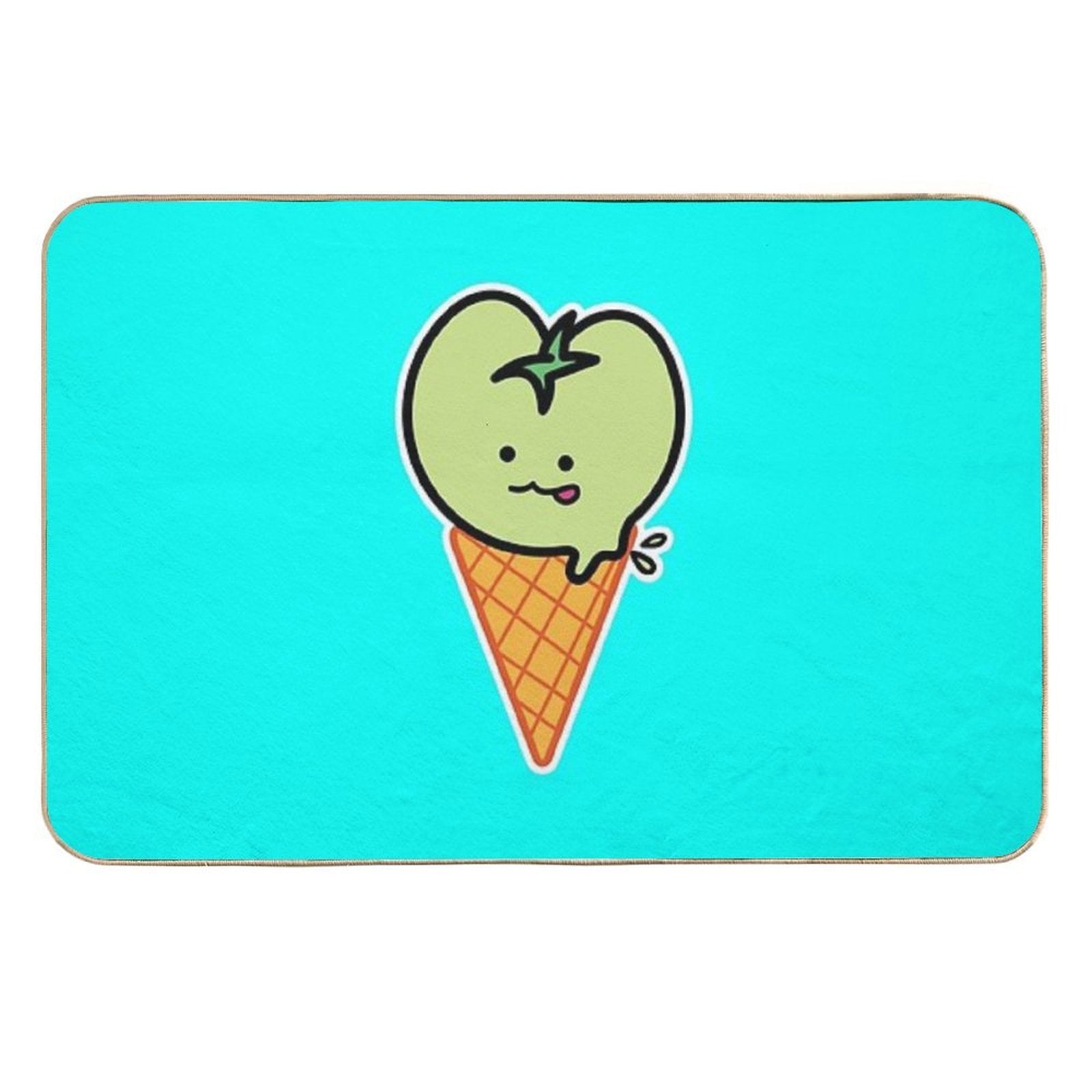 Kawaii Green Tomato Mascot No. 4  Rapid-Drying Bath Mat