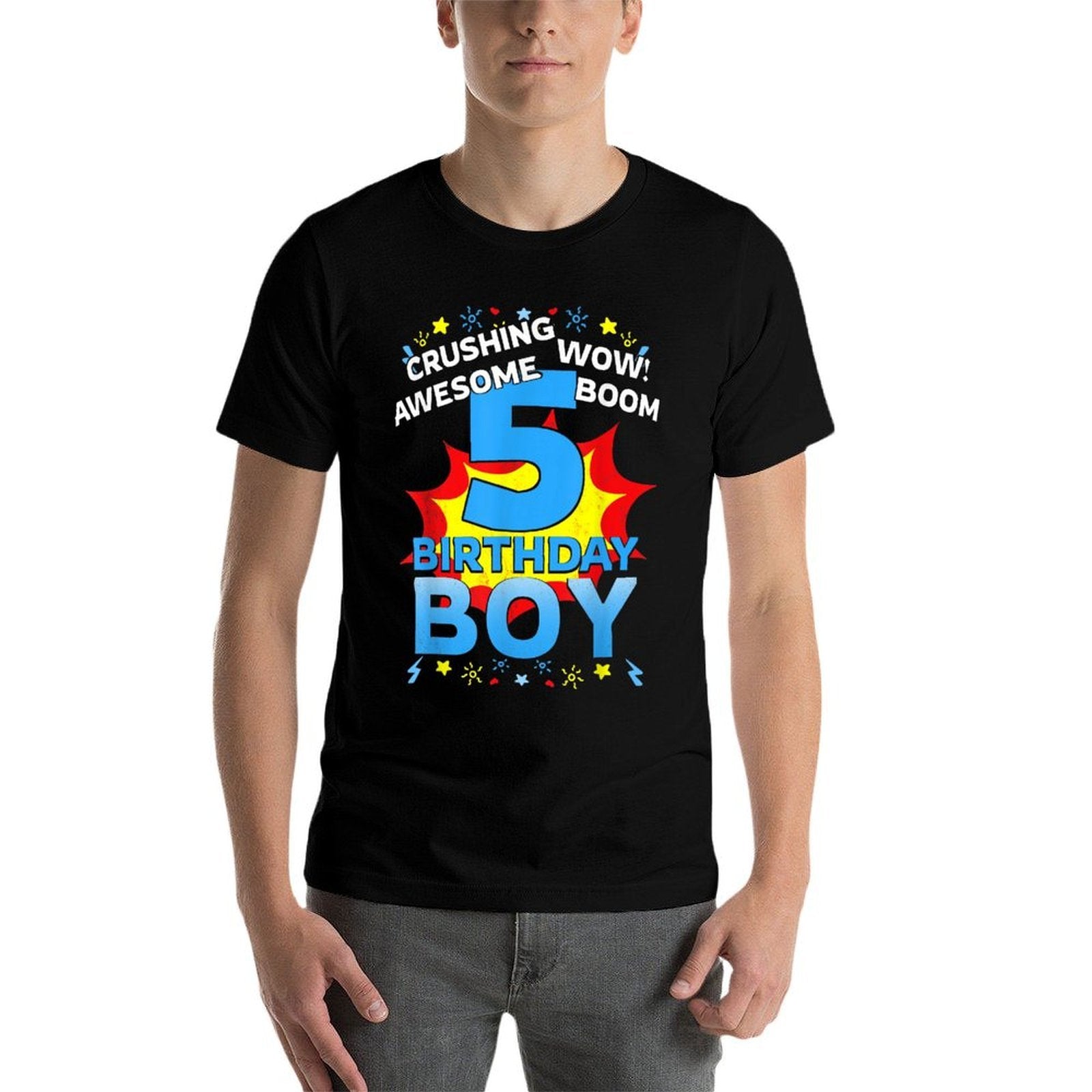 5th Birthday Boys Kids Superhero Comic Party 5 Years Old  Summer-ready Fabric T-Shirt