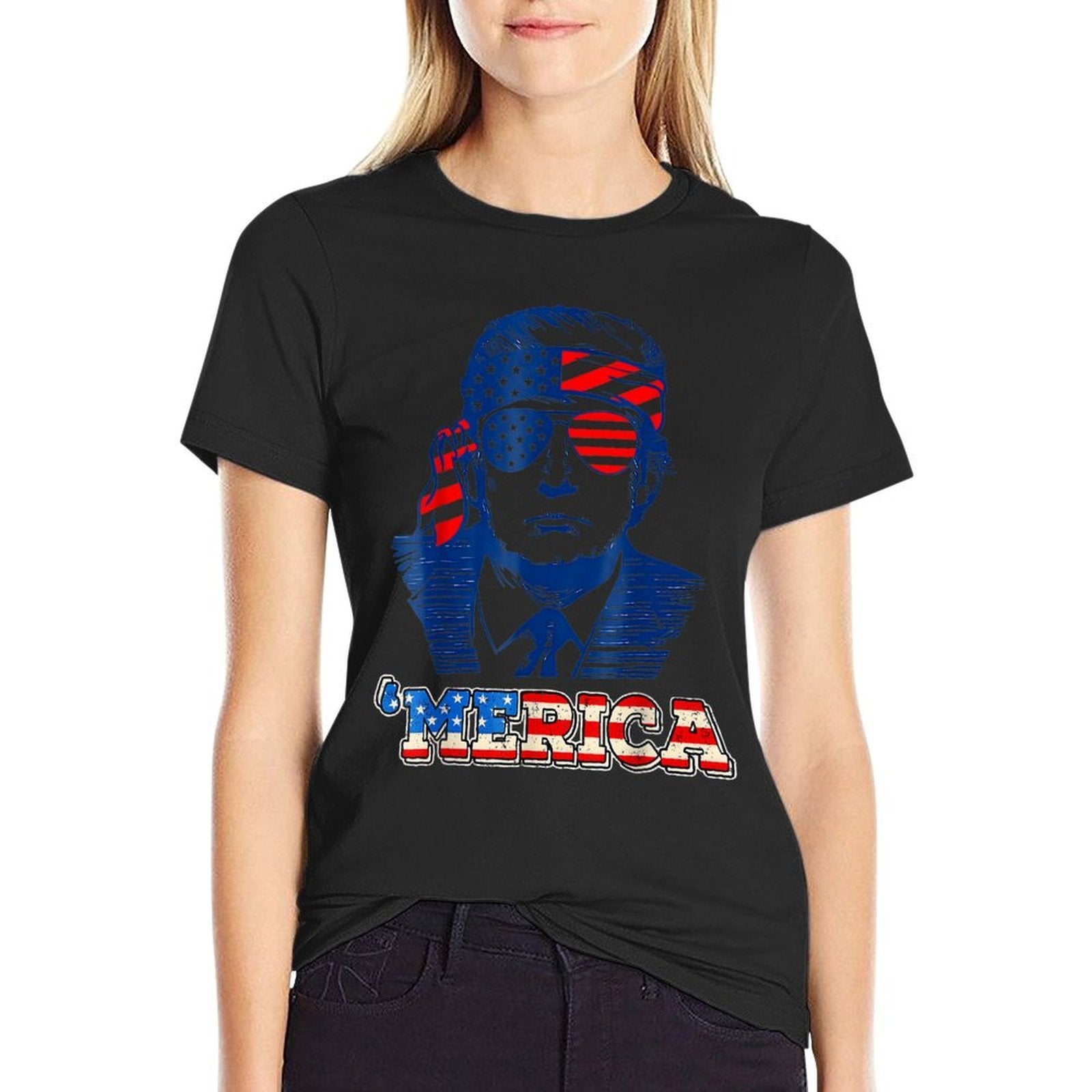 'MERICA TRUMP Happy 4th Of July Trump American  Stretchy T-Shirt
