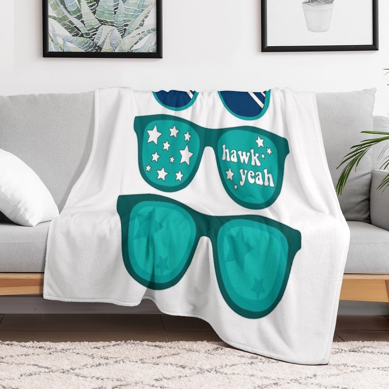 UNCW Hawk Yeah Triple Sunglasses Machine-washable Throw Blanket