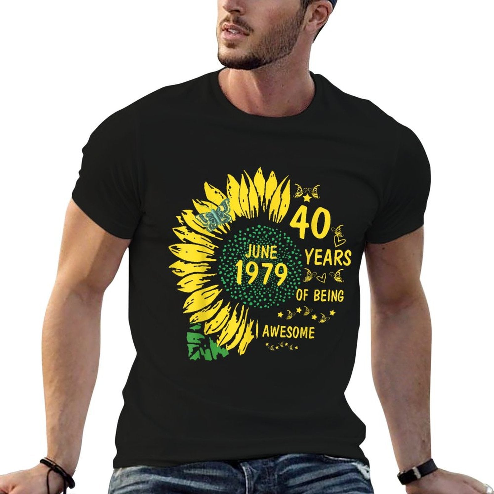40th Birthday Sunflower And Butterfly Gift For Women  Eco-friendly Material T-Shirt