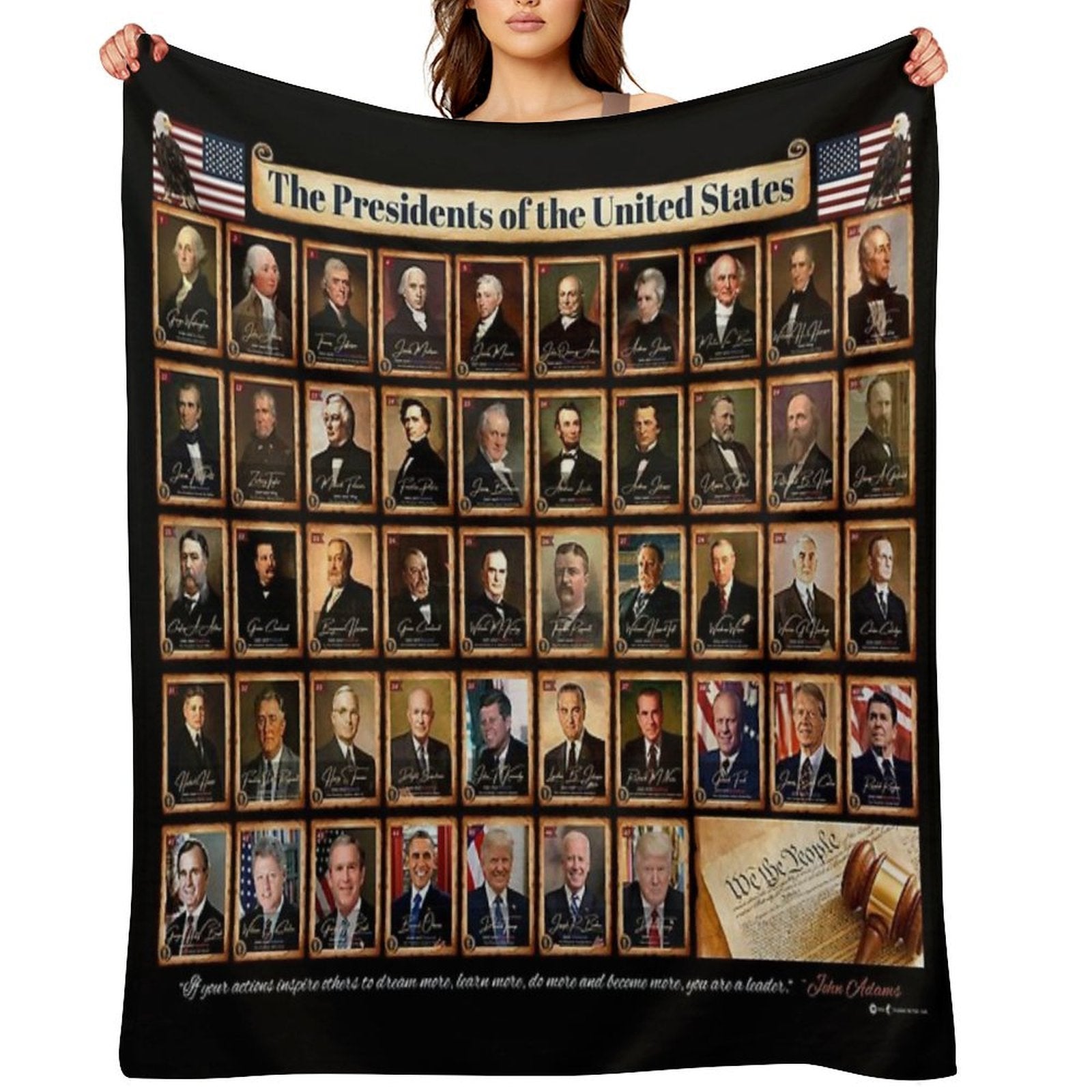 47 Presidents of The United States of America Featuring Donald Trump Black Background Sustainable Throw Blanket