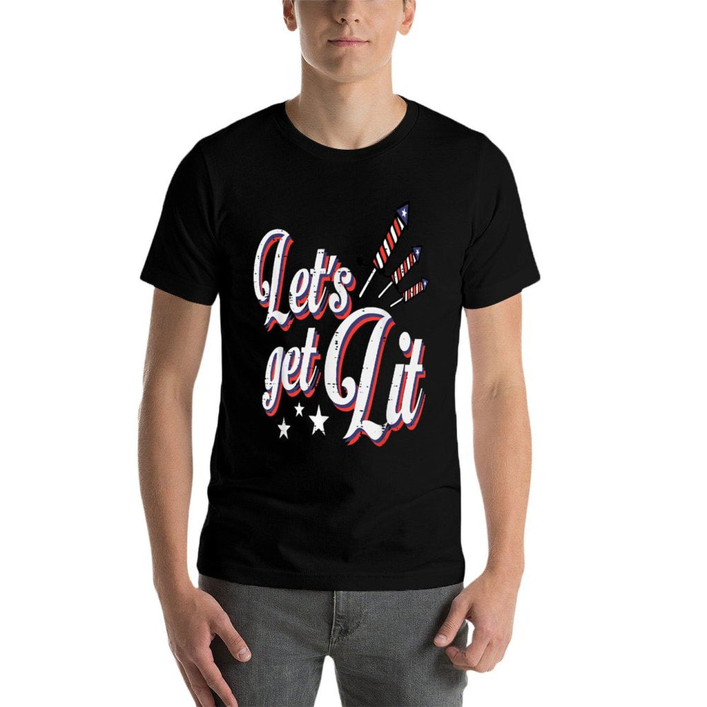 4th Of July Lets Get Lit Fireworks Funny Patriotic Men Women  Relaxed-fit T-Shirt