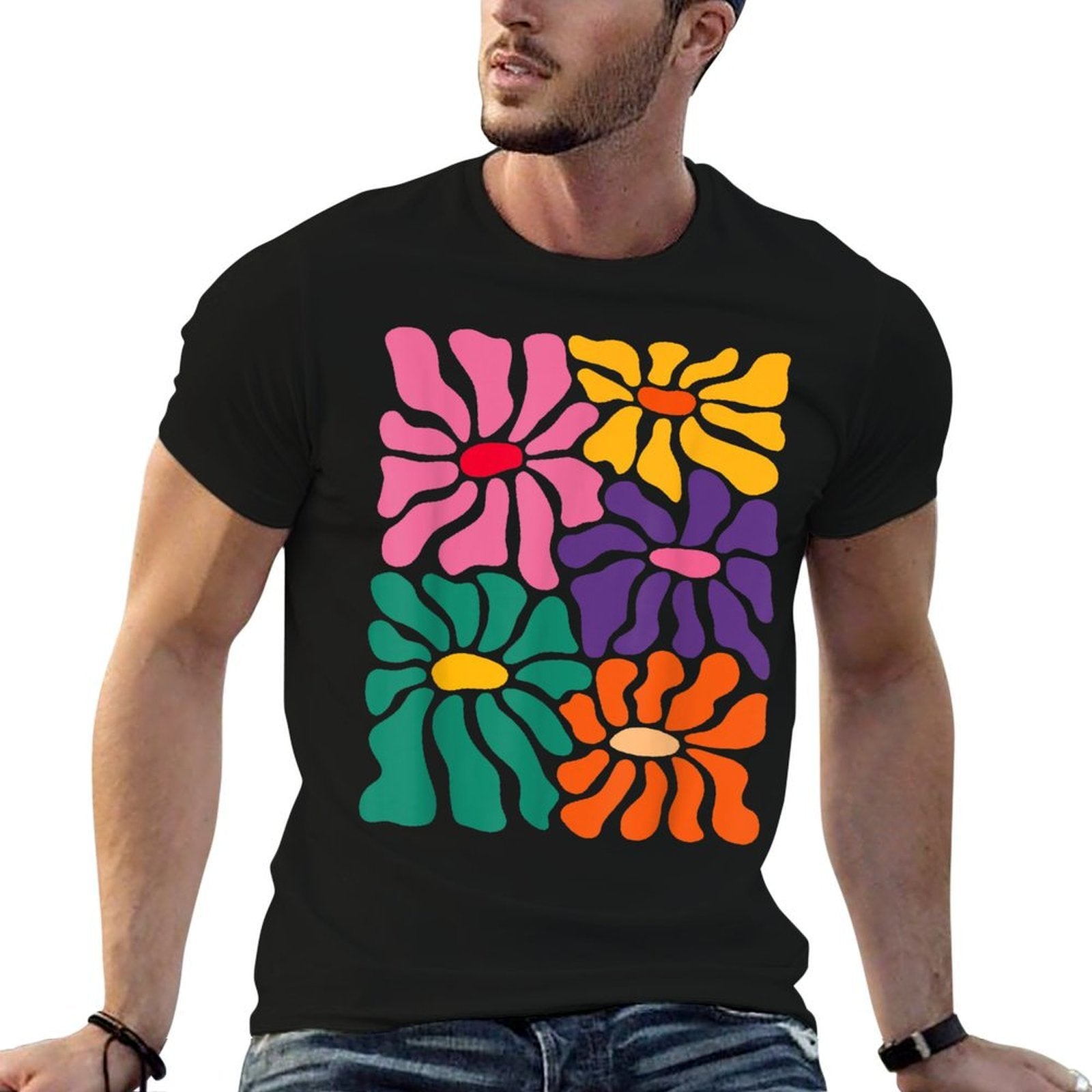 Vintage Color Flower, Retro Minimalist, 70s Flower Power  Odor-resistant T-Shirt
