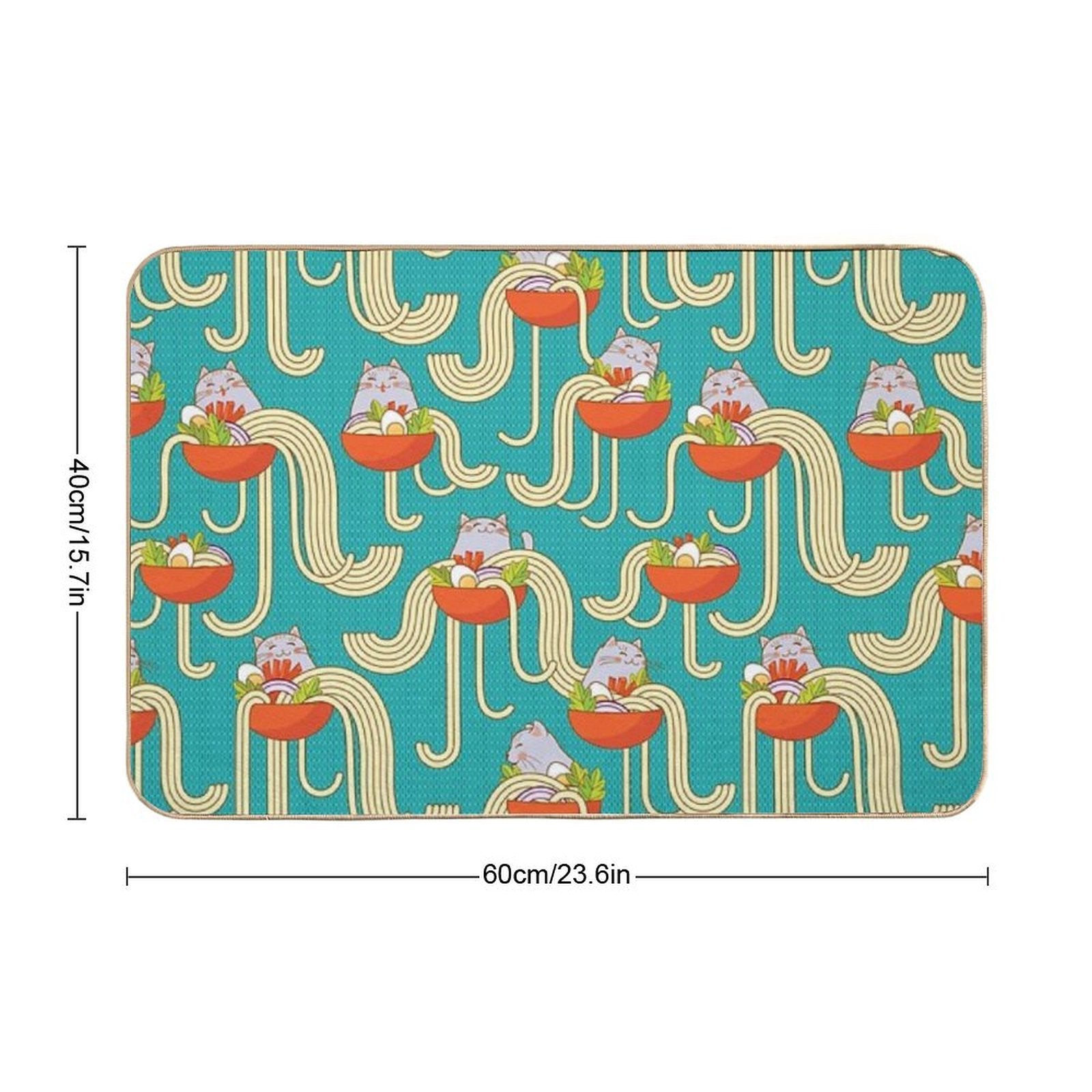 Plates of Noodles And Funny Cats.  Slip-Resistant Bath Mat