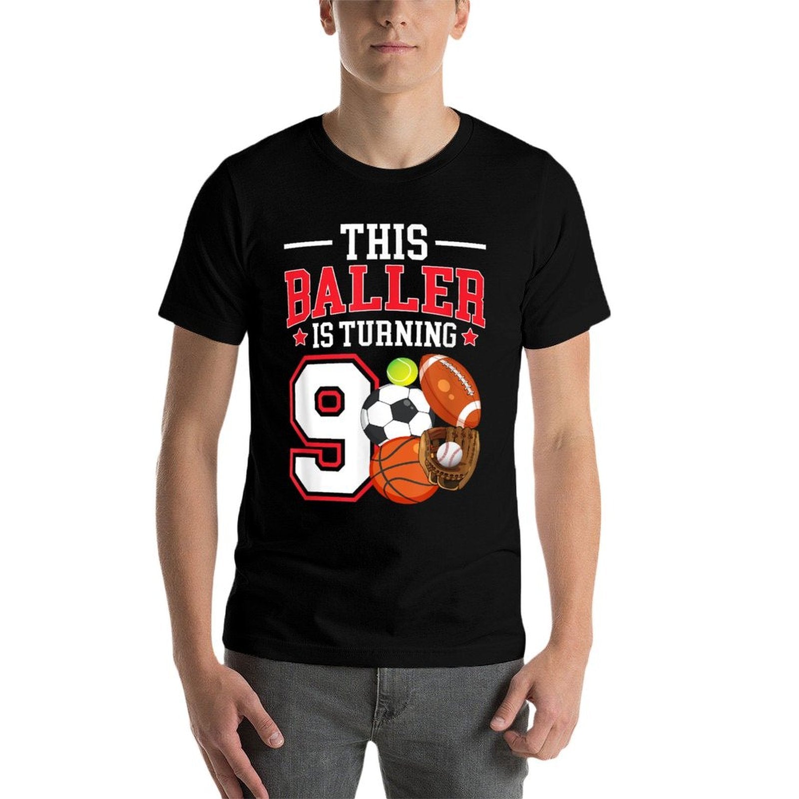 9th Birthday Sports Birthday Theme 9 Year Old Boy  Tagless Design T-Shirt
