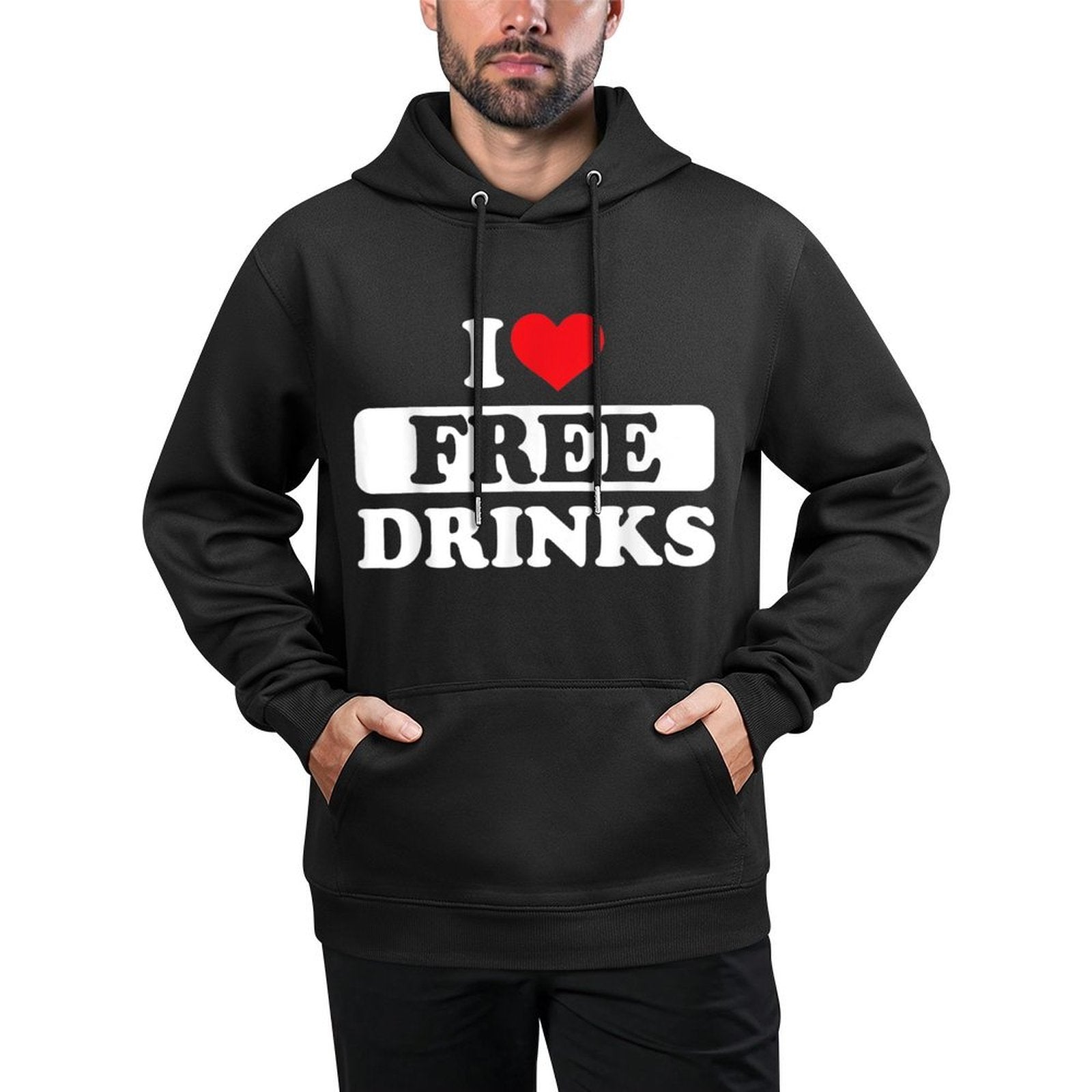 I Love Free Drinks Funny Drinking Heart Love Free Drinks Medium-Weight Fabric Hoodie