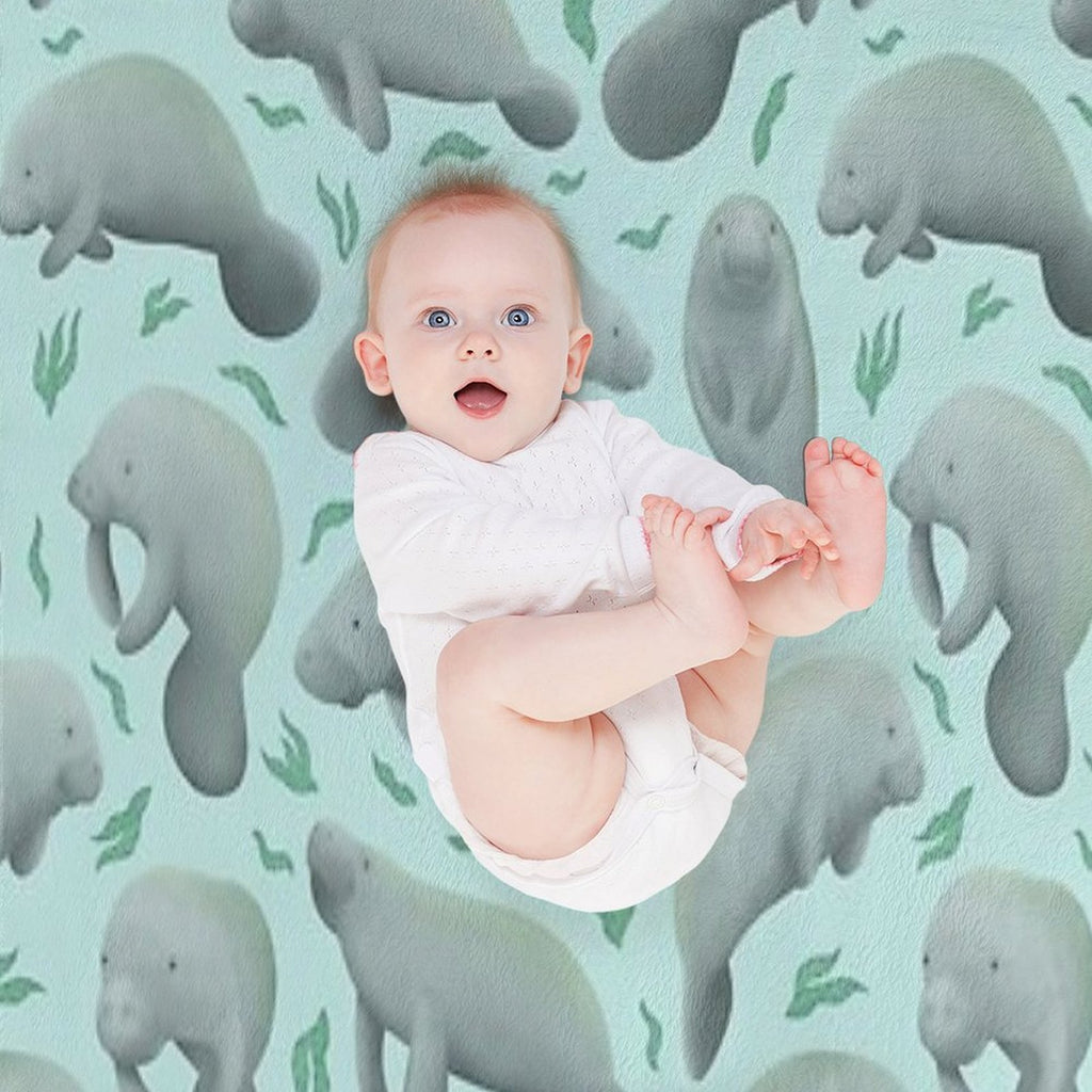 Manatees (blue) Velvety-soft Throw Blanket