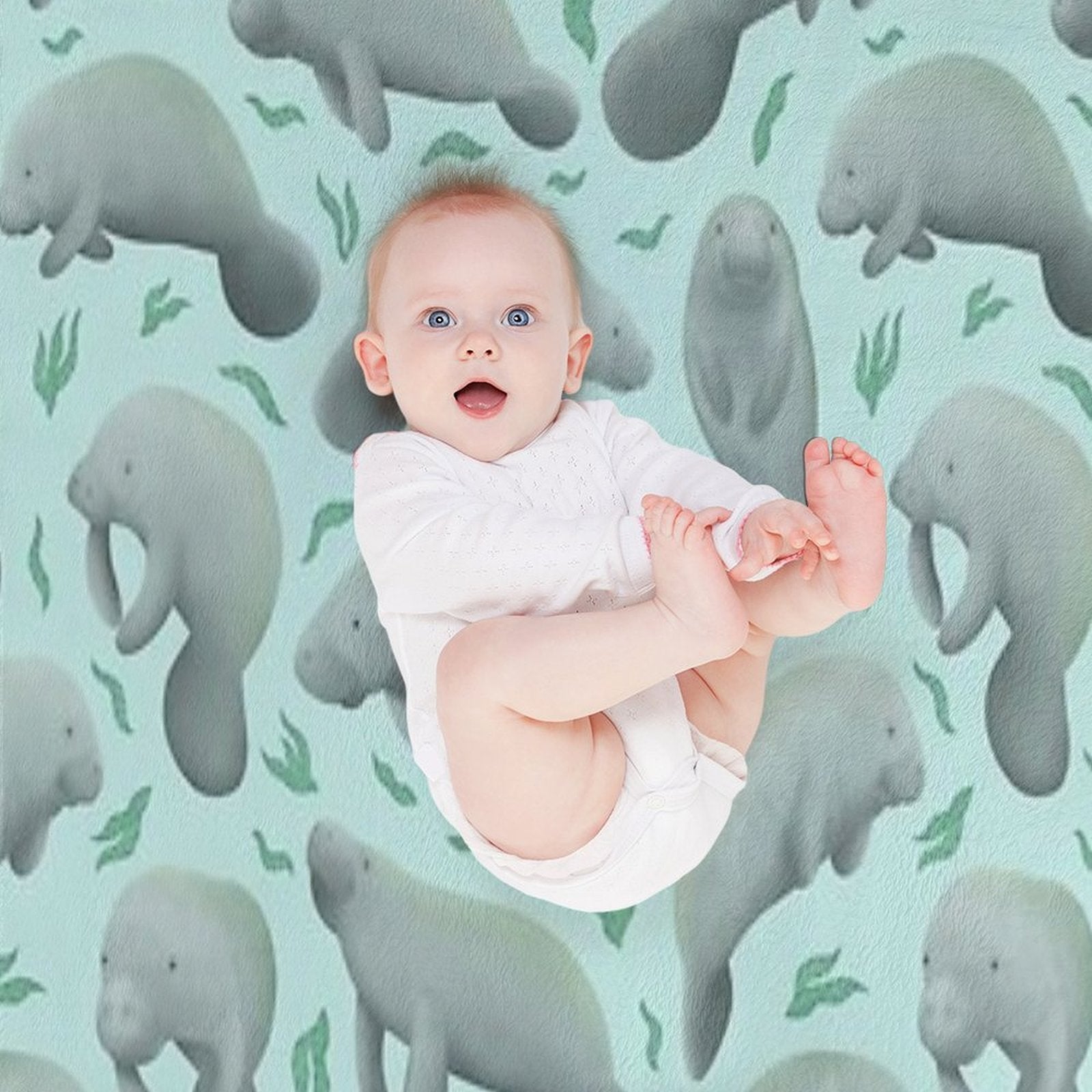 Manatees (blue) Velvety-soft Throw Blanket