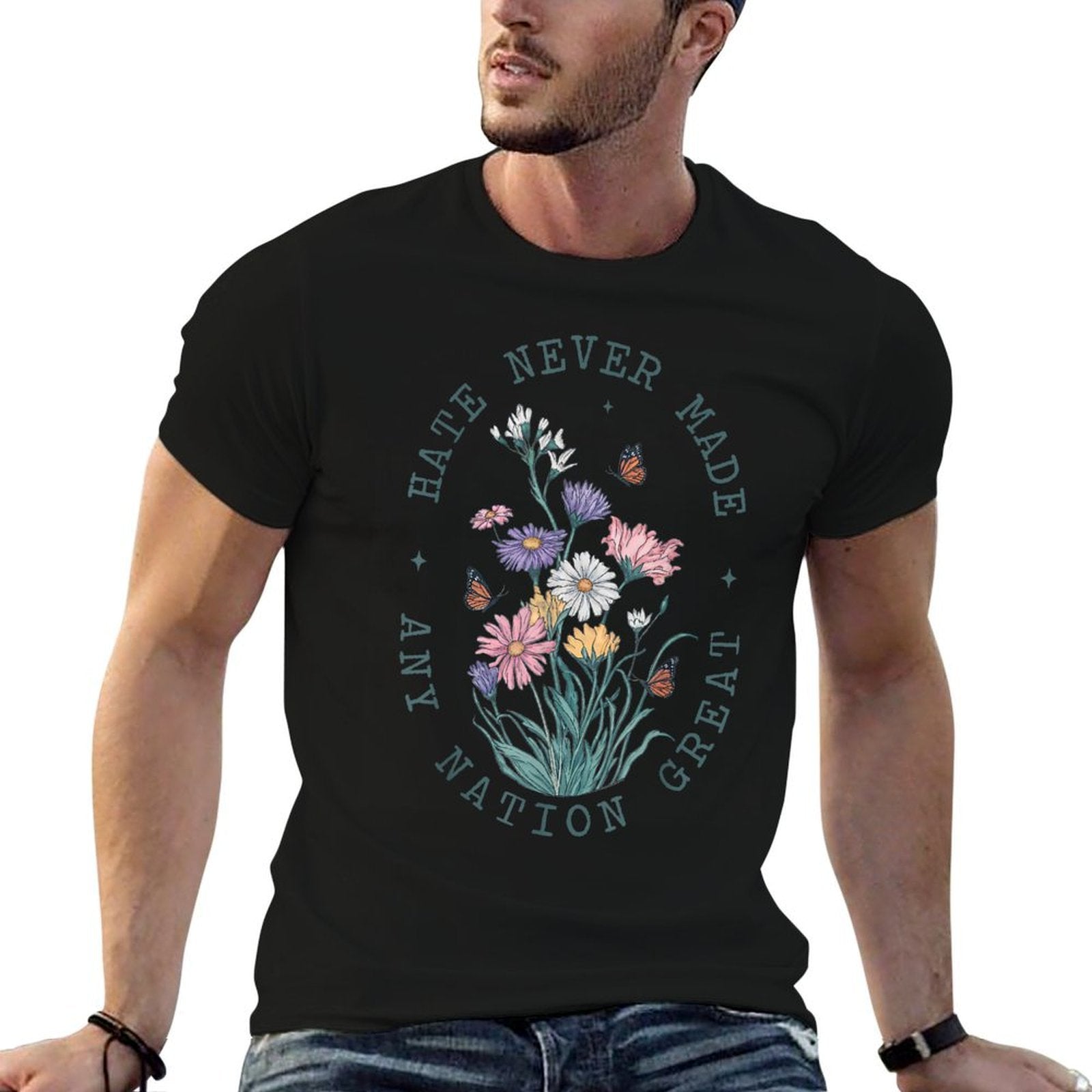 Anti Trump Floral Butterflies Democrat President Liberal  Fade-proof Color T-Shirt
