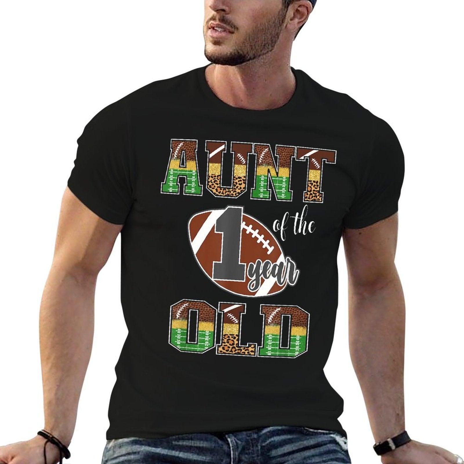 Aunt Of The 1 Year Old Football 1St Year Down Birthday  Relaxed-fit T-Shirt