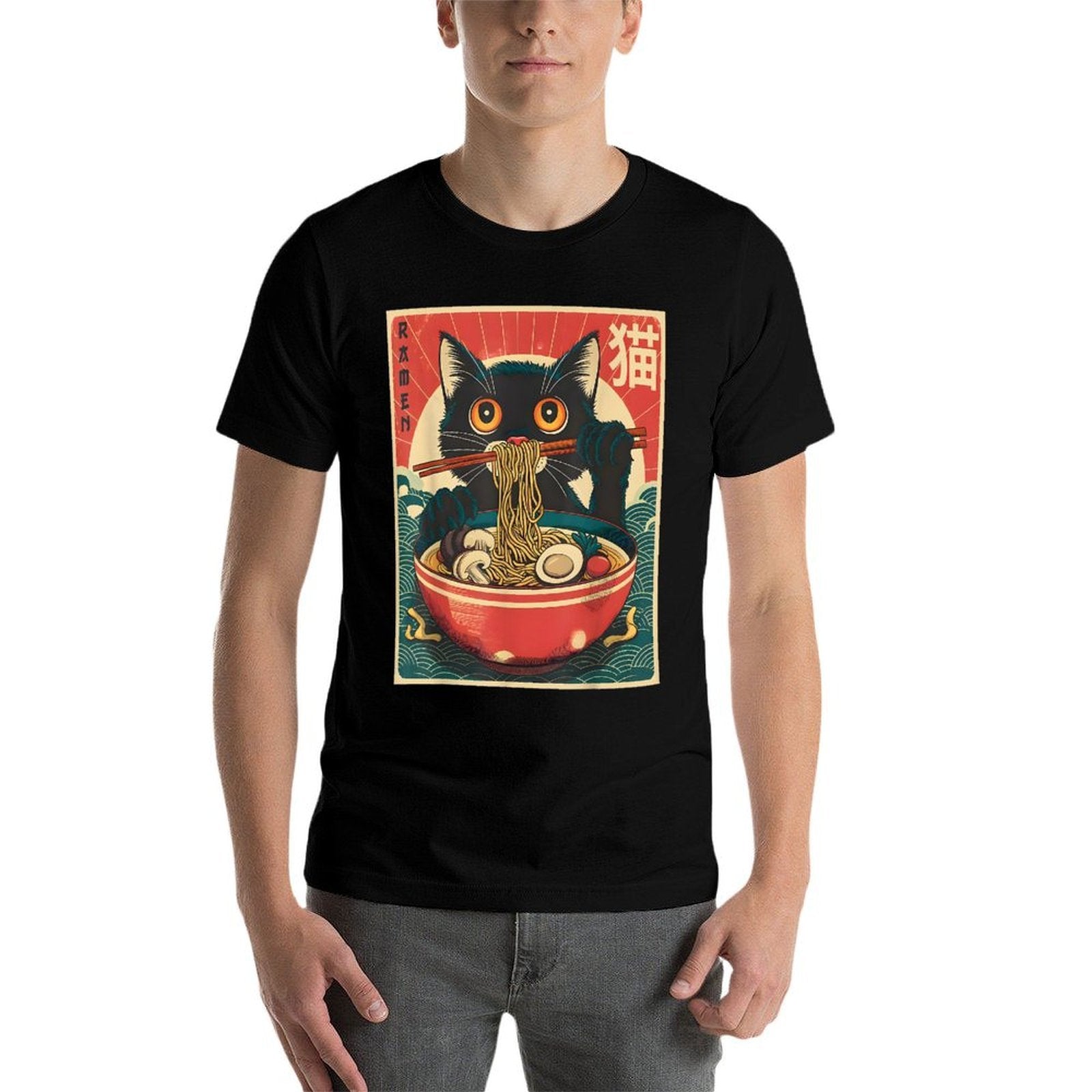 Anime Men Women Kids Cat Ramen Noodles Unisex-Adults Unisex-Kids Kawaii Cat Anime Gifts Cat Ramen Graphic Japanese Funny  Relaxed-fit T-Shirt