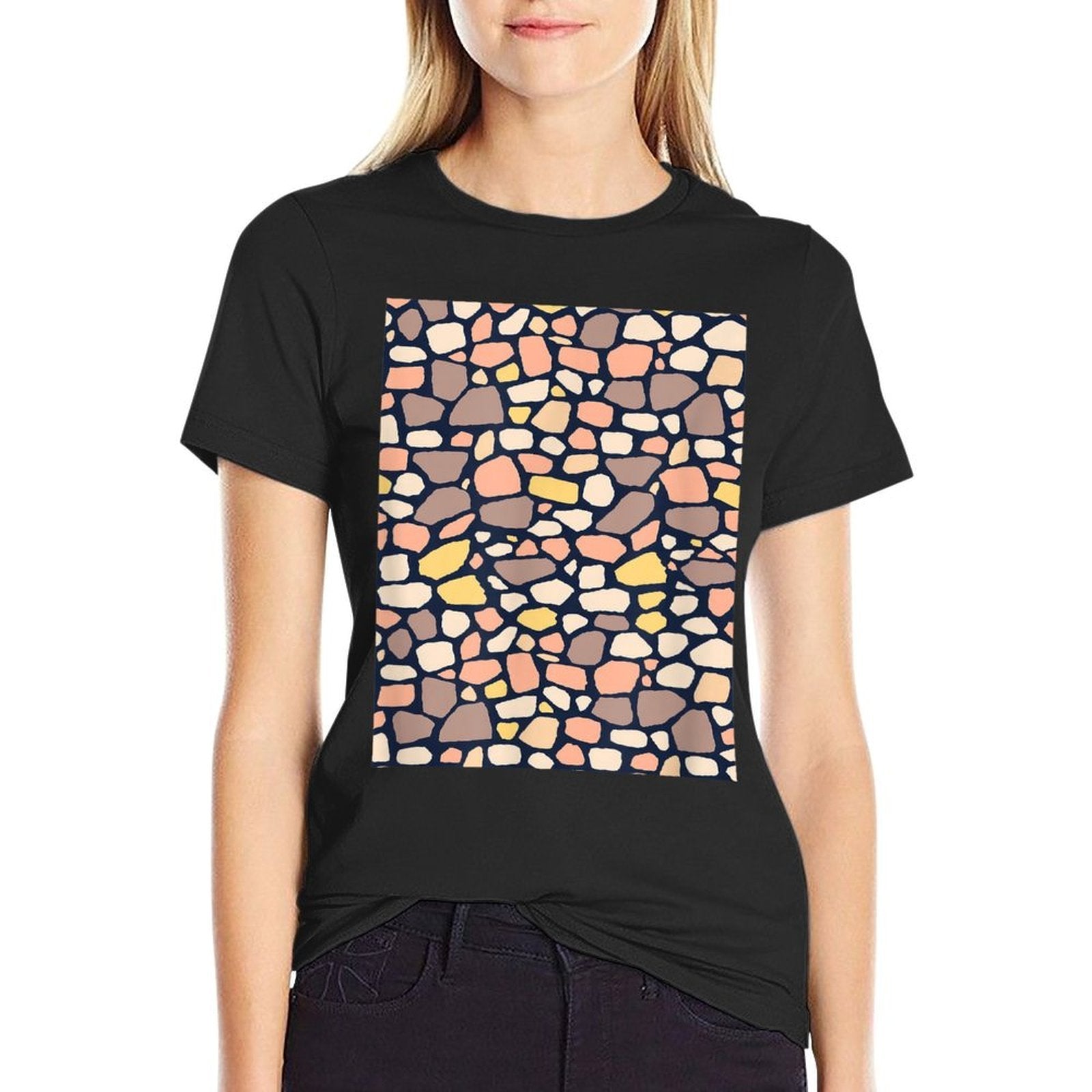 Abstract Terrazzo Colorful Geometric Minimalist  Summer-ready Fabric T-Shirt