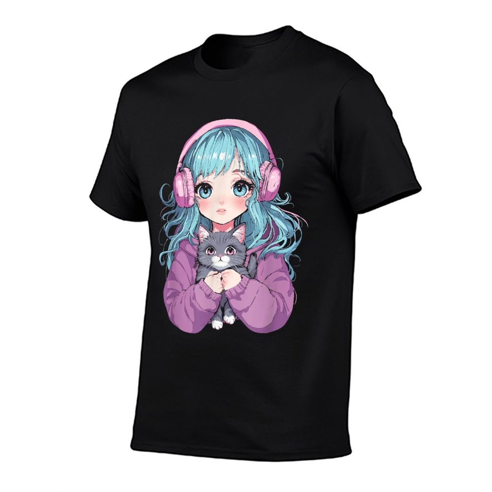 Anime Girl Cat Japanese Kawaiins Girls  Eco-friendly Material T-Shirt