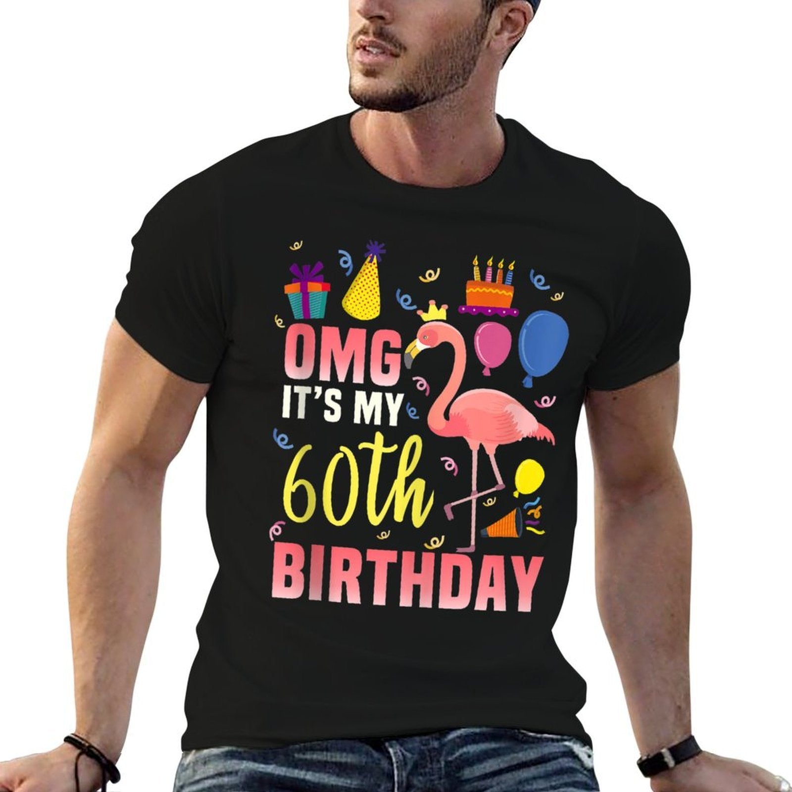 60 Year Old Women Men Gift Flamingo It's My 60th Birthday  Wrinkle-resistant T-Shirt