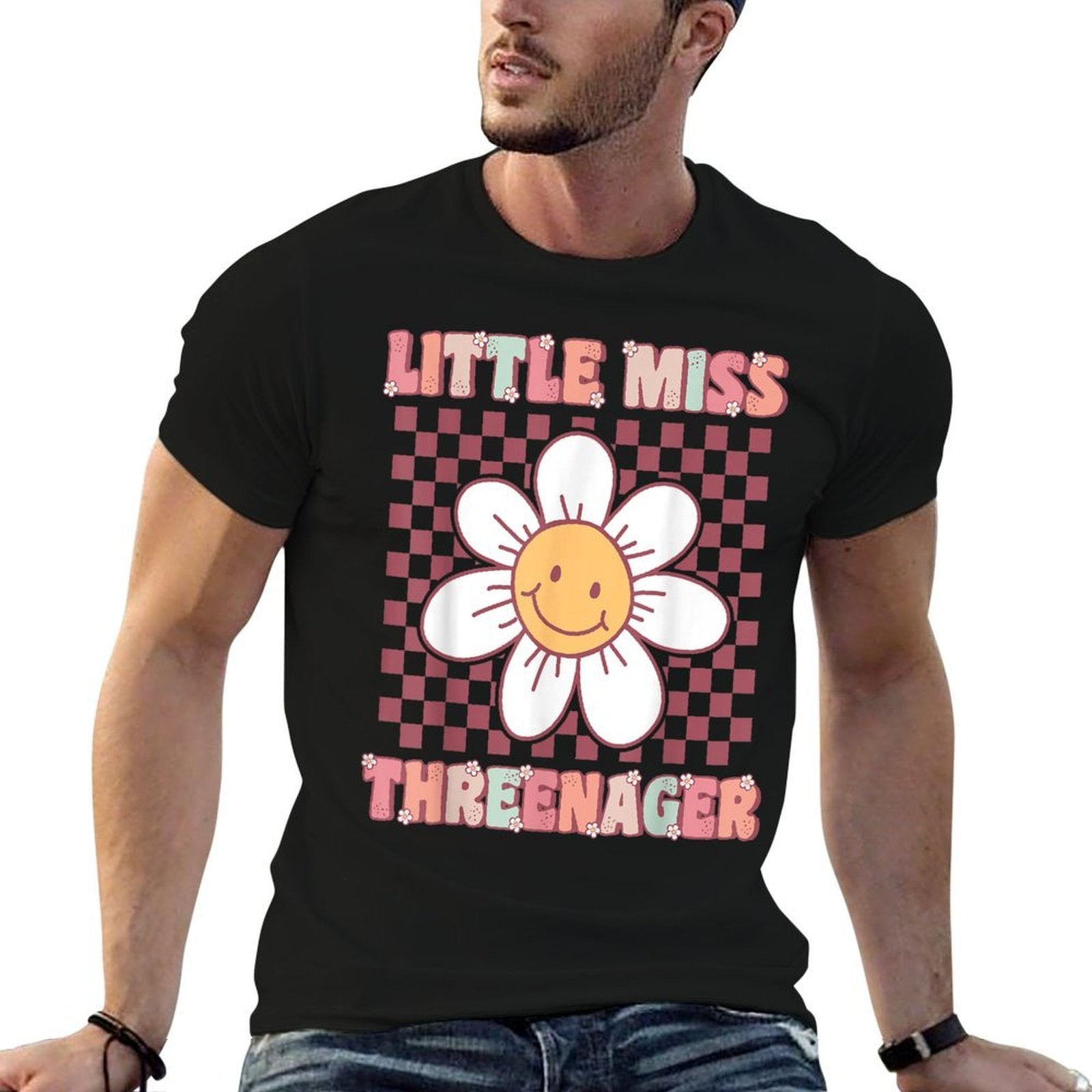 Little Miss Threenager Cute Groovy 3rd Birthday Party Flower  Breathable T-Shirt