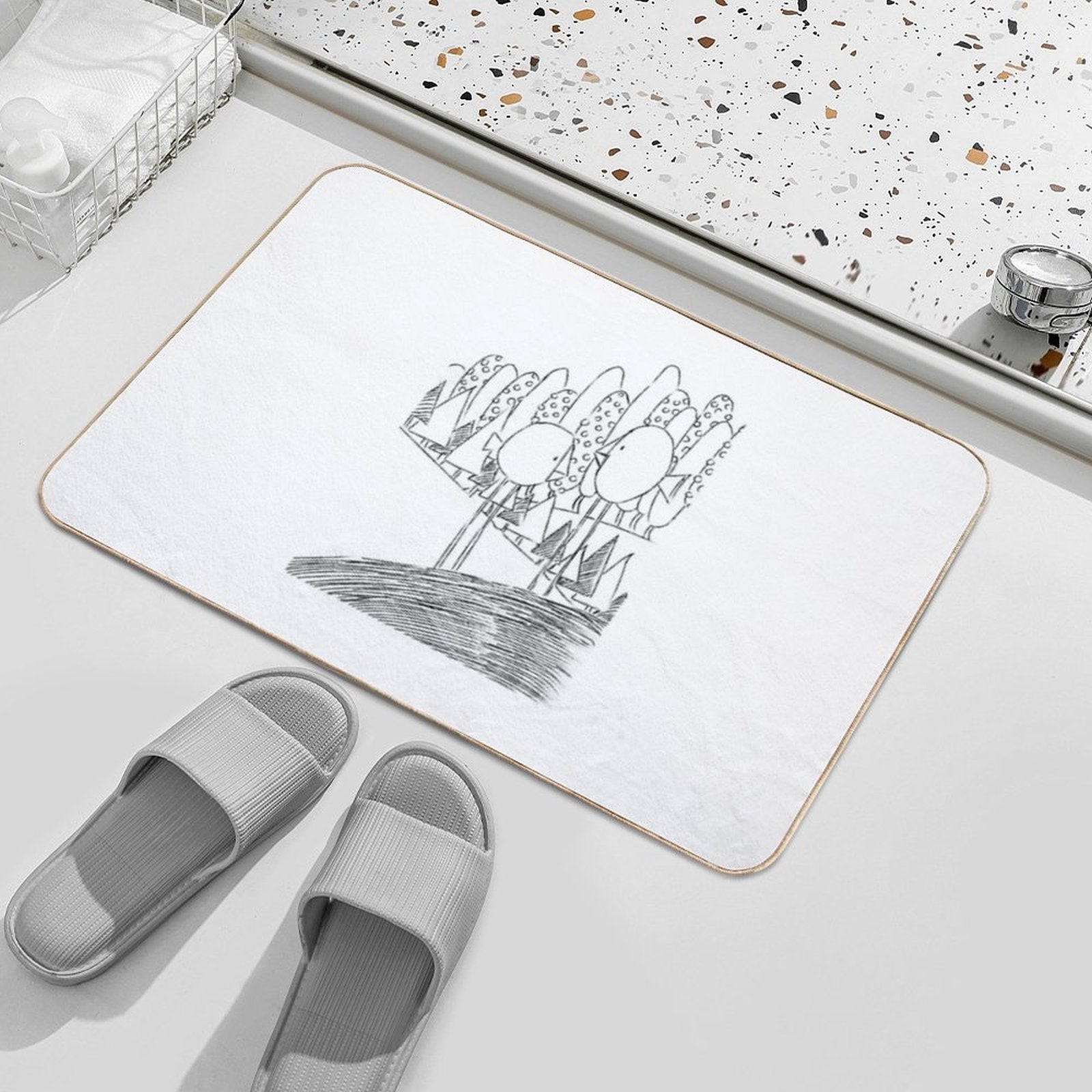 Imagine Birds with Long Legs Bw  Repositionable Bath Mat