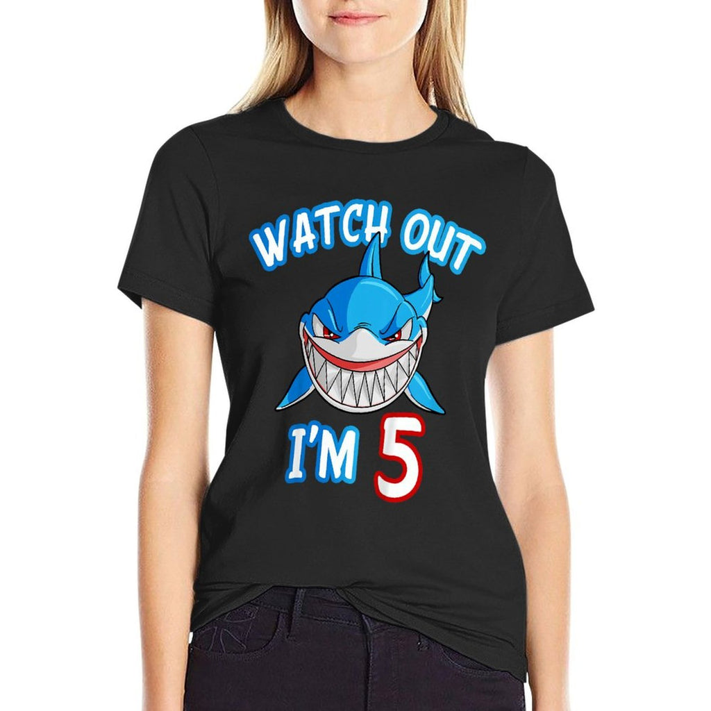 5 Yrs Old Boy Watch Out Shark SHIRT 5th Birthday  Cotton T-Shirt