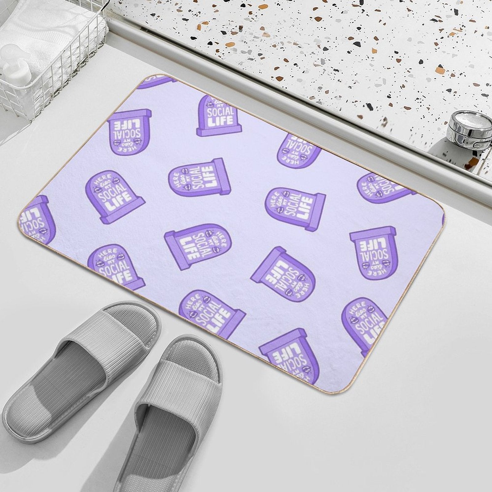 Here Lies My Social Life in Lilac  Non-Slip Bath Mat