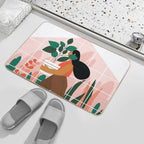 Beautiful Girl with A Plant in A Pot. Minimalistic Greenhouse  Multi-Purpose Bath Mat