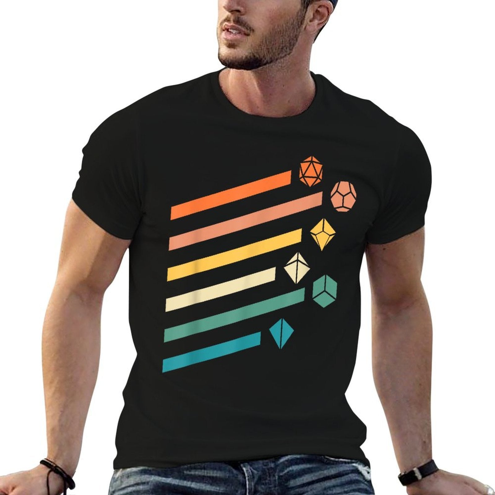 Minimalist Polyhedral Dice Set Retro Colors D20 Comfortable T-Shirt