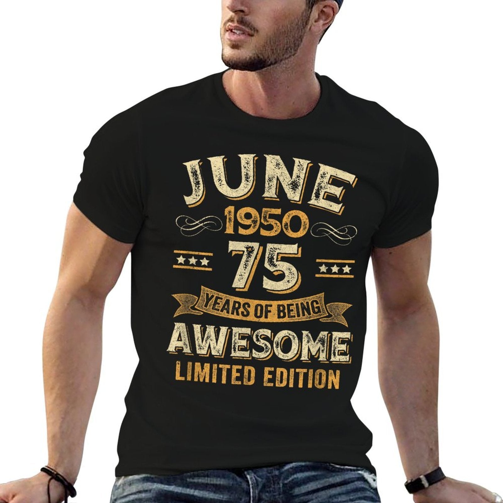 75 Years Awesome Vintage June 1950 75Th Birthday  Fade-proof Color T-Shirt