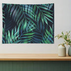 Dark Green Palms Leaves Pattern Tapestry