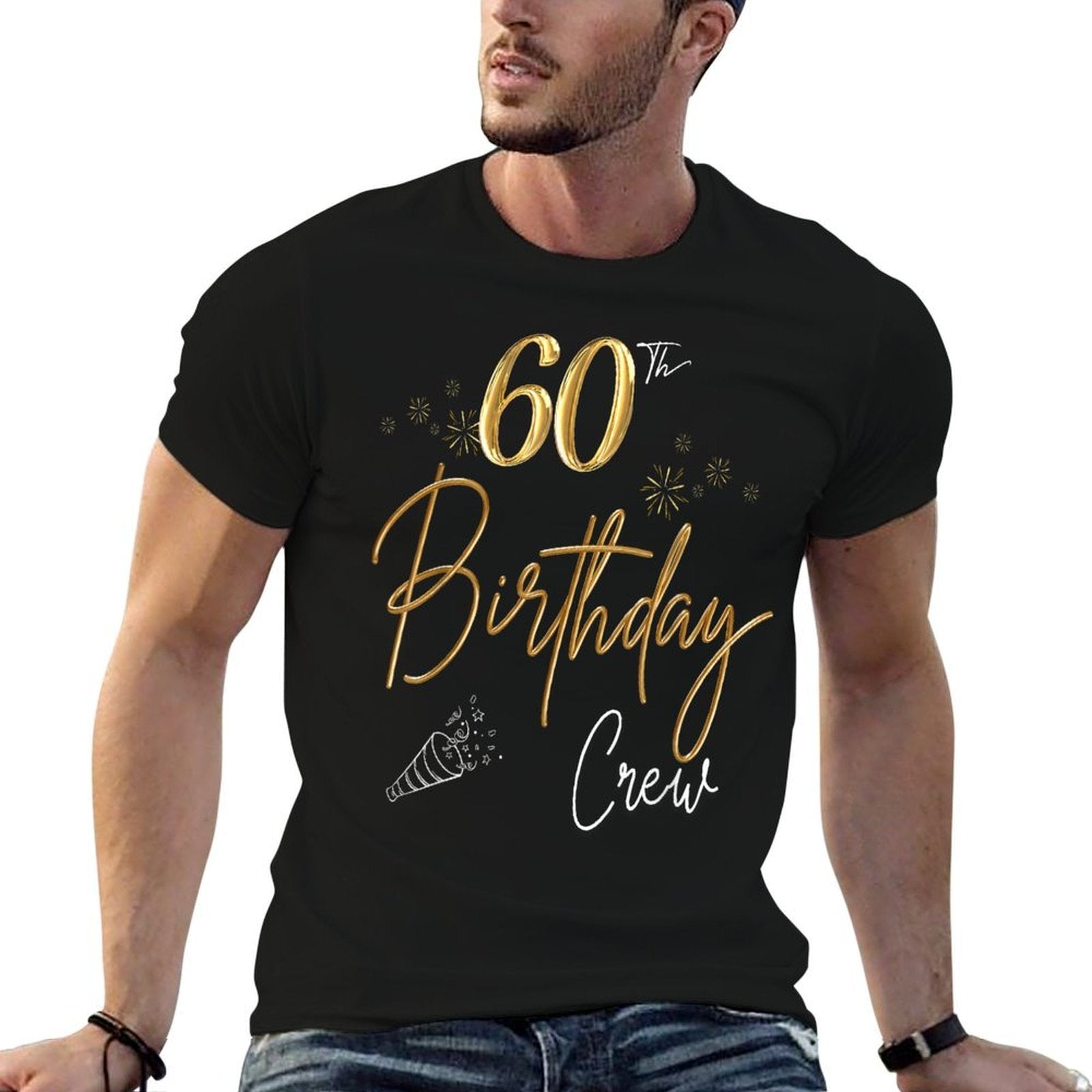 60th Birthday Crew 60th Bday Party Squad Friends Crown Funny  Ribbed Collar T-Shirt