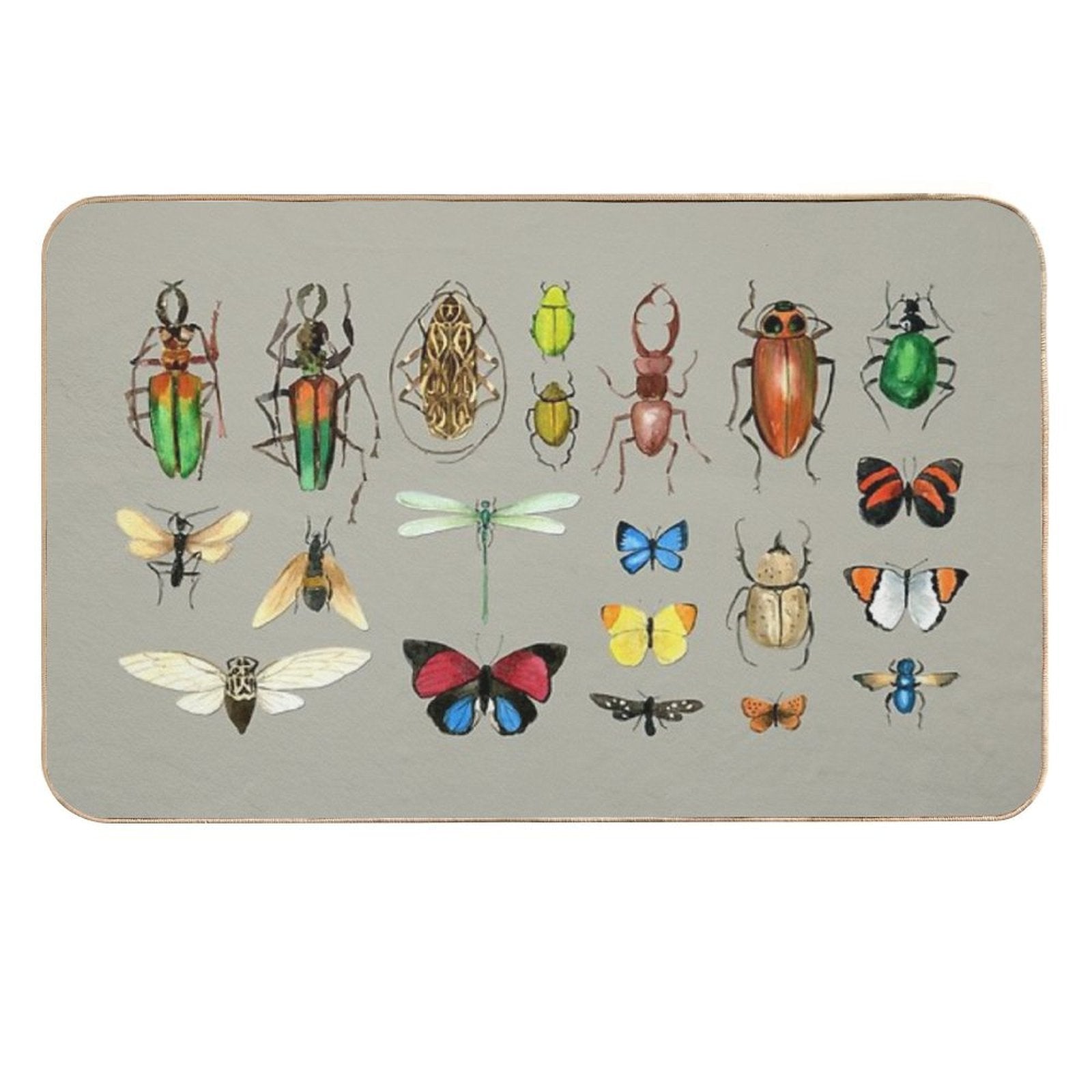 The Usual Suspects - Insects on Grey - Watercolour Bugs Pattern by Cecca Designs  Easy Maintenance Bath Mat