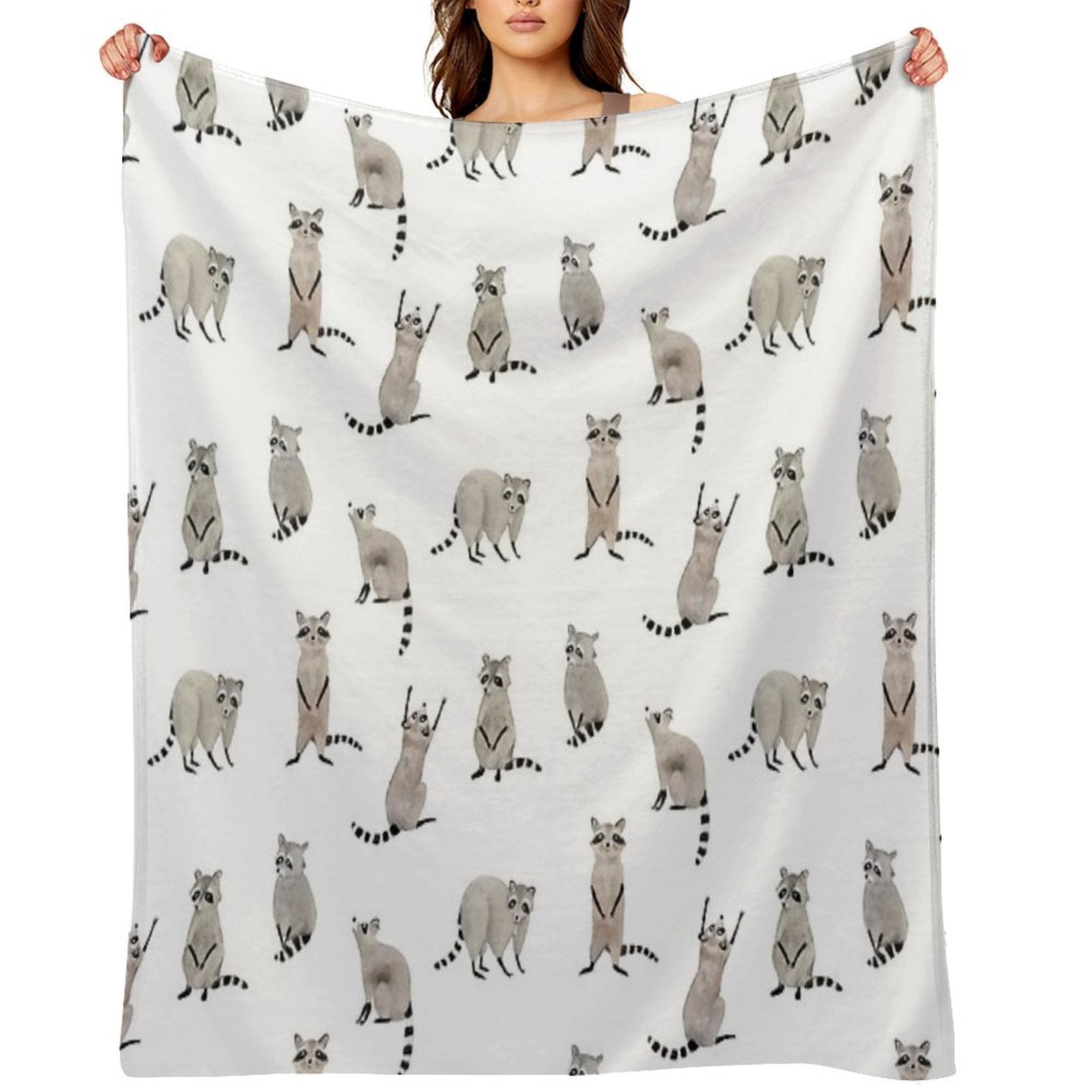 Raccoon Pattern Plush Throw Blanket