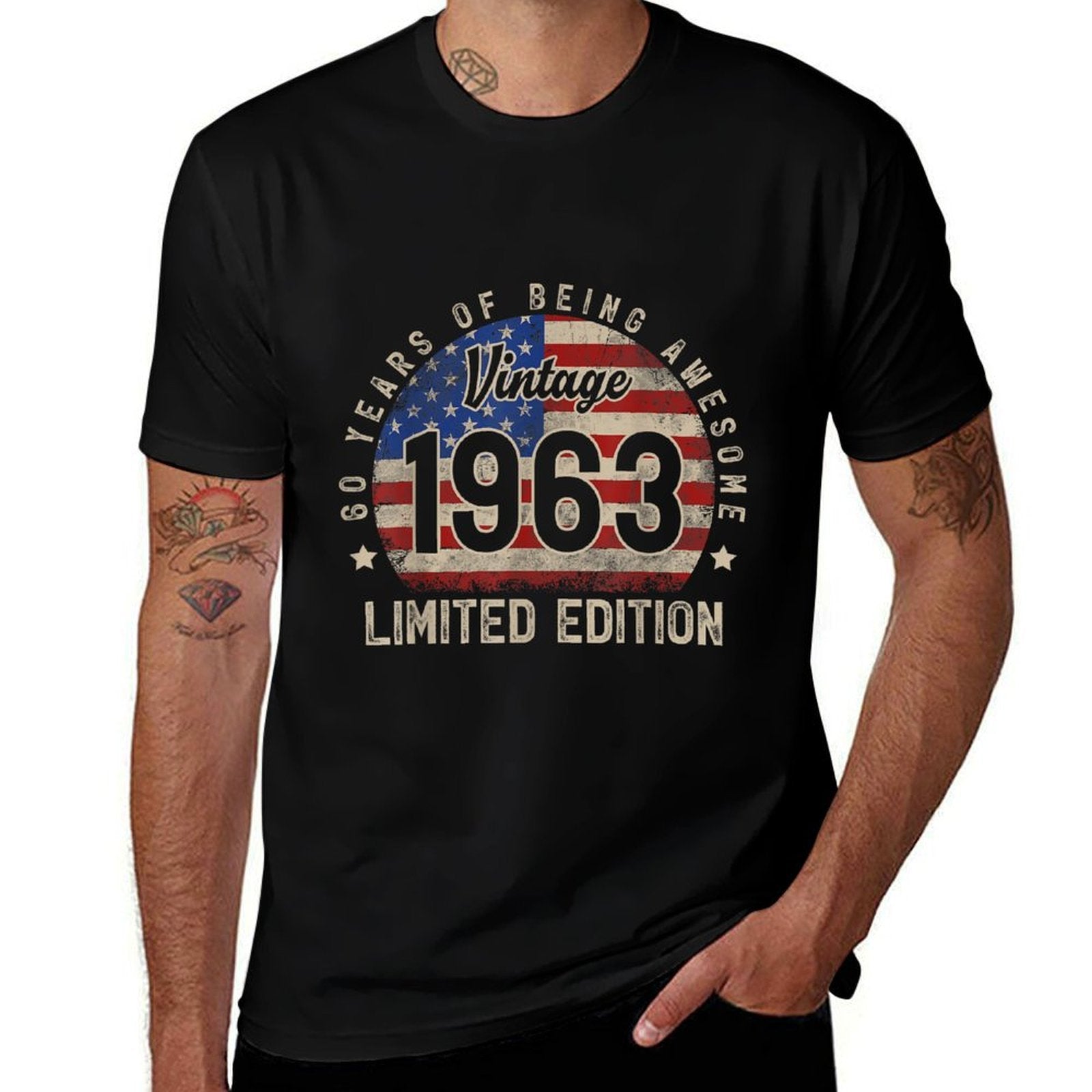 American 60 Years of Being Awesome 1963 60th Birthday  Rolled Sleeves T-Shirt