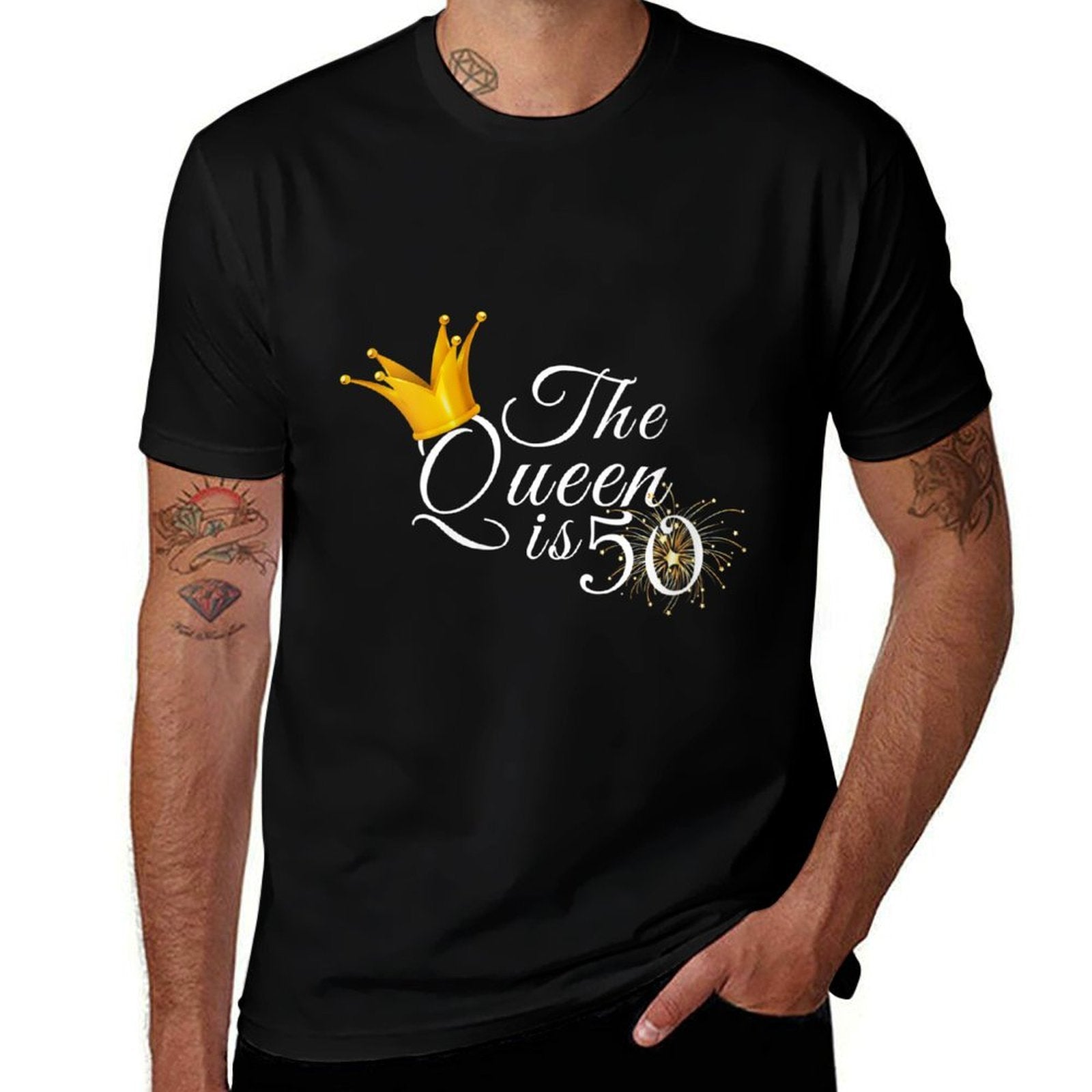 Womens 50th Birthday Gifts Ideas For Her The Queen Is 50 Fabulous  Tagless Design T-Shirt