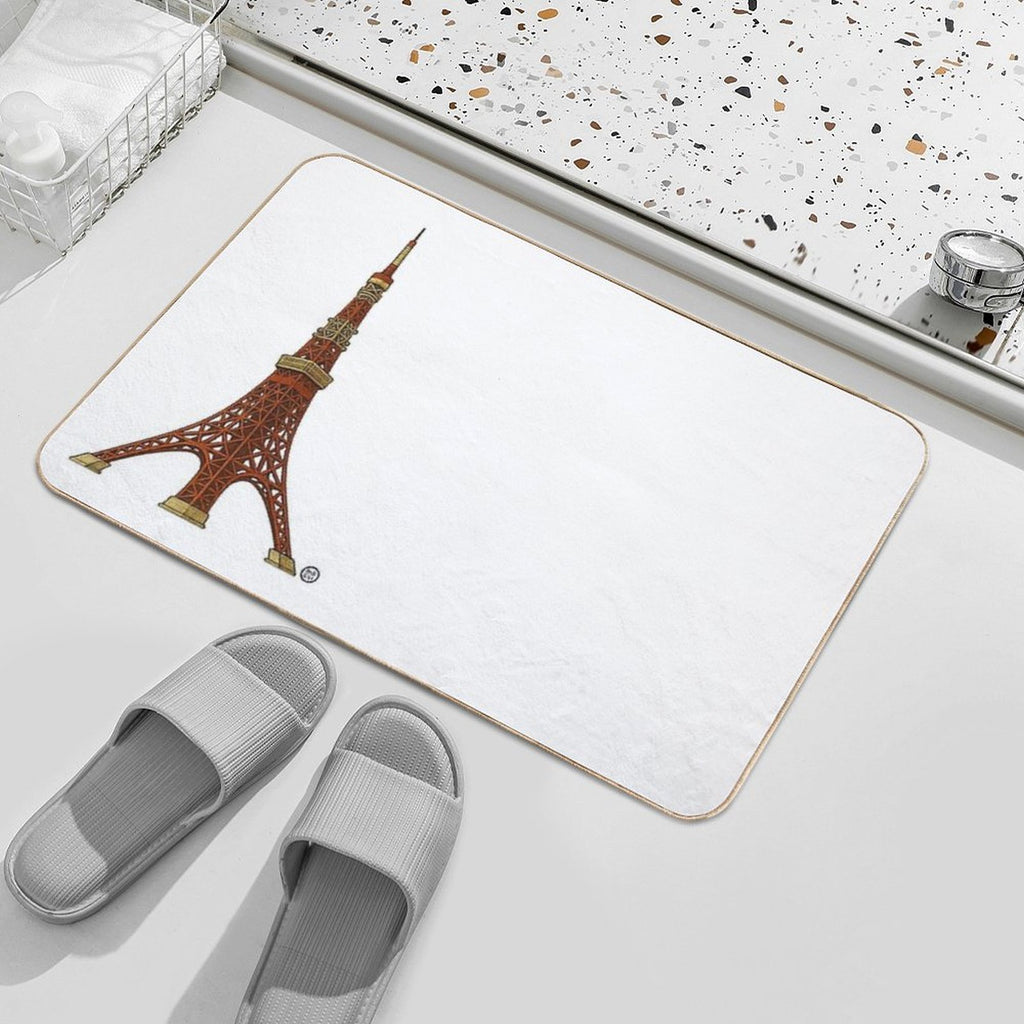 Tokyo Tower - Vintage Japanese Style  Easy Maintenance Bath Mat