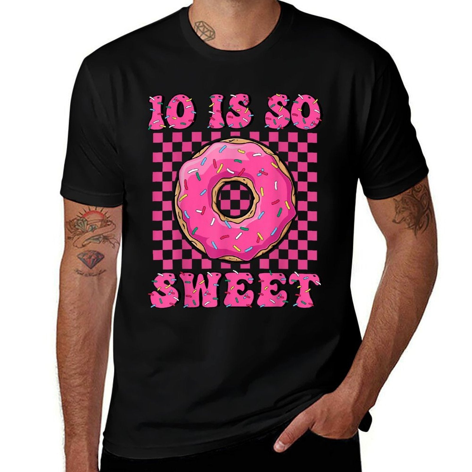 10 Is So Sweet 10th Birthday Funny Groovy Pink Donut Party  Wrinkle-resistant T-Shirt