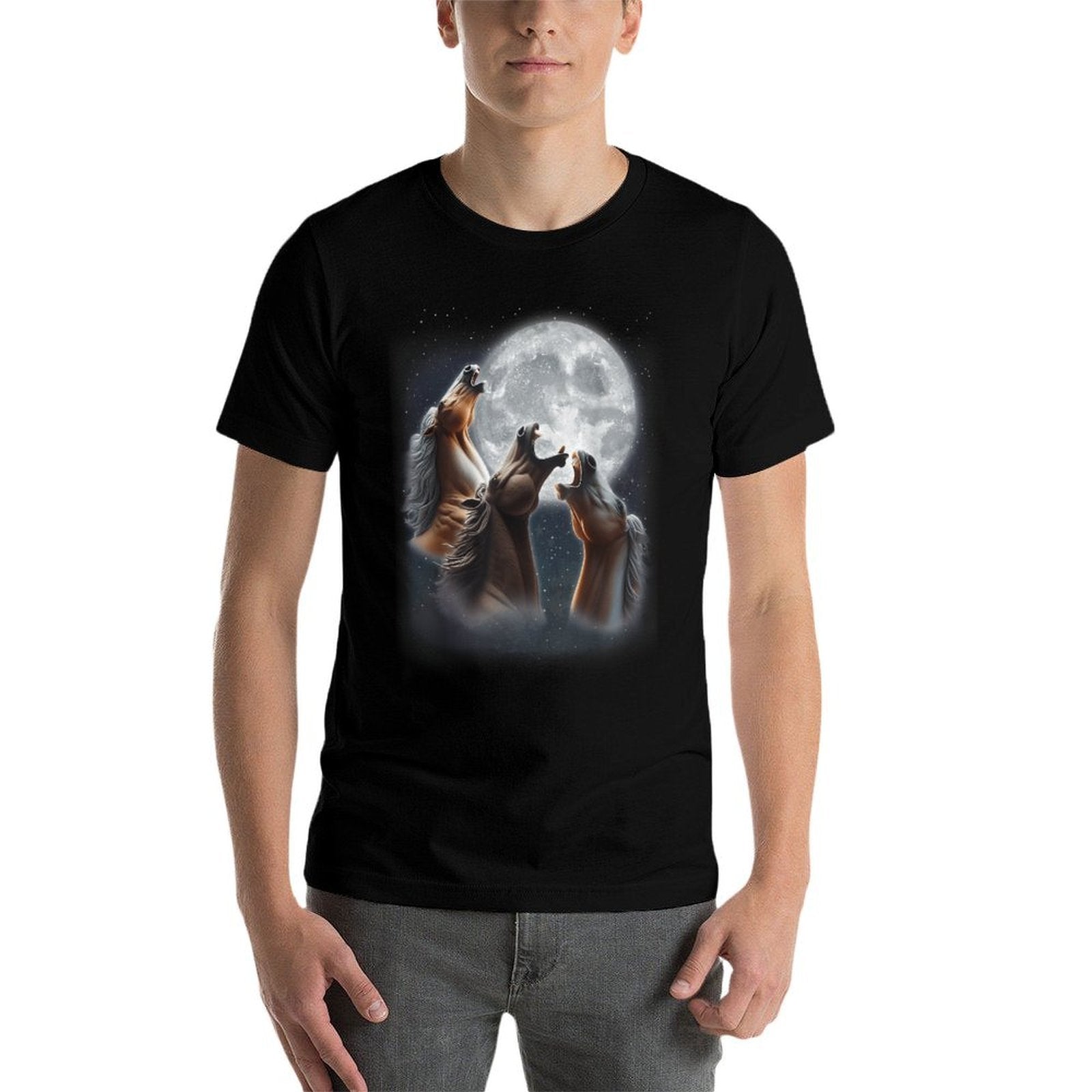 3 Horses Howling At The Moon Funny Horse Lover Equestrian  Easy-care T-Shirt