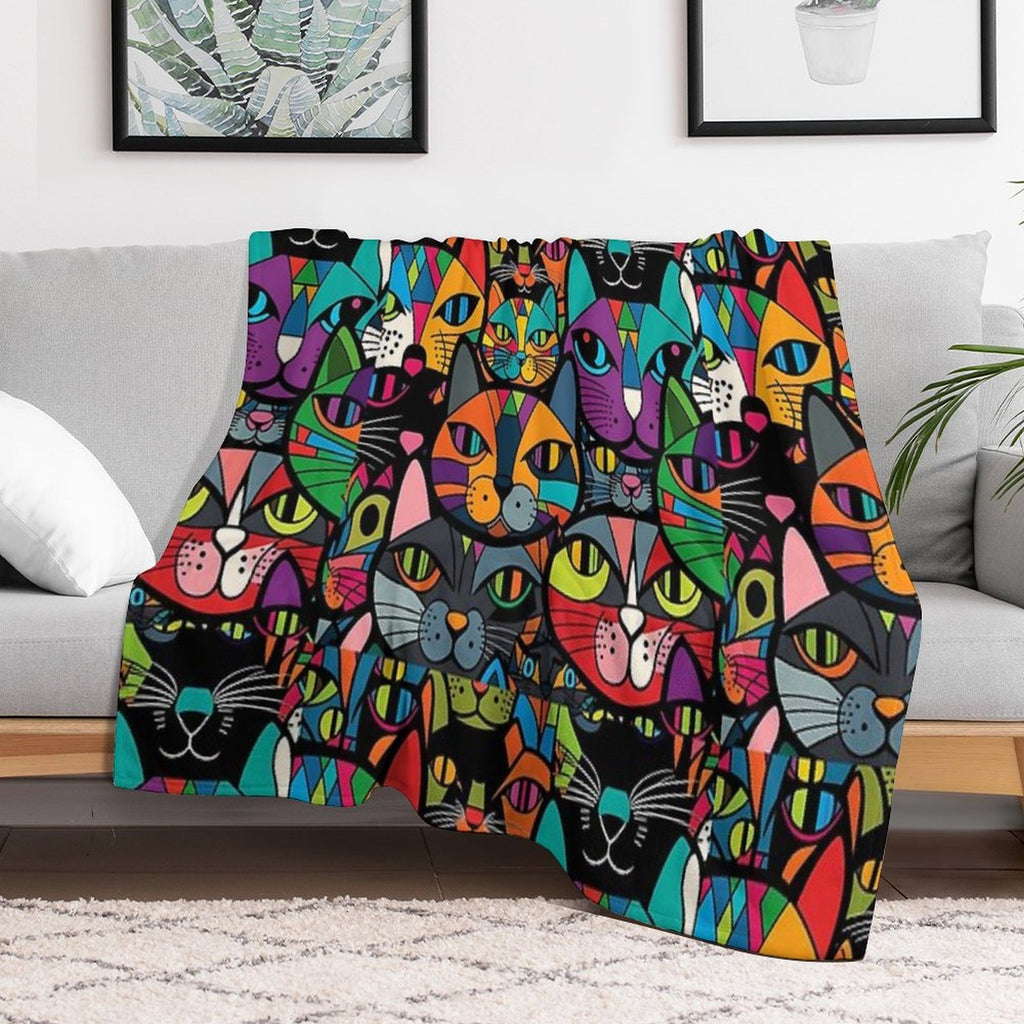 Colourful Bold Cat Pattern #3 Gift-ready Throw Blanket