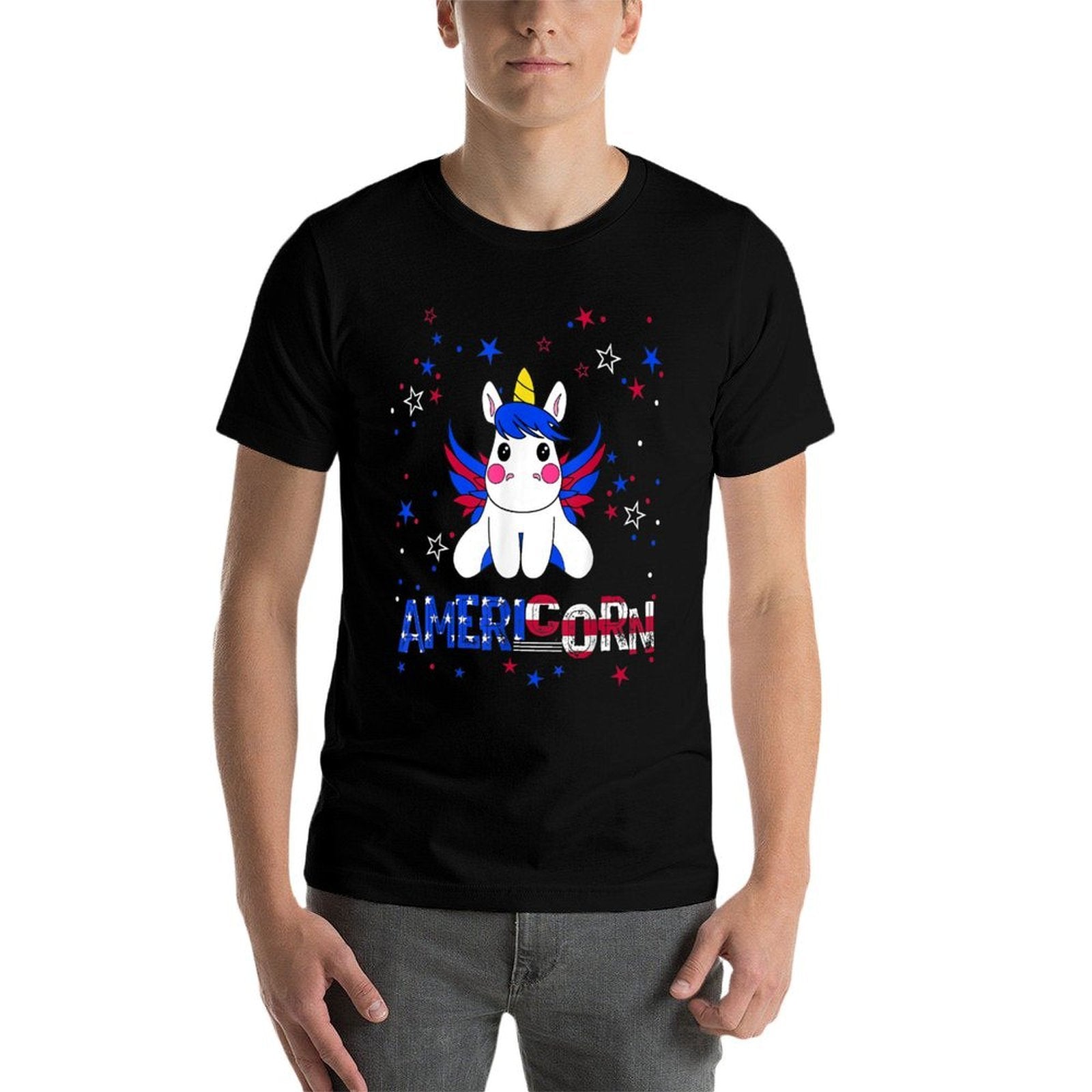Americorn American Unicorn with Wings July 4th USA Gift  Stretchy T-Shirt