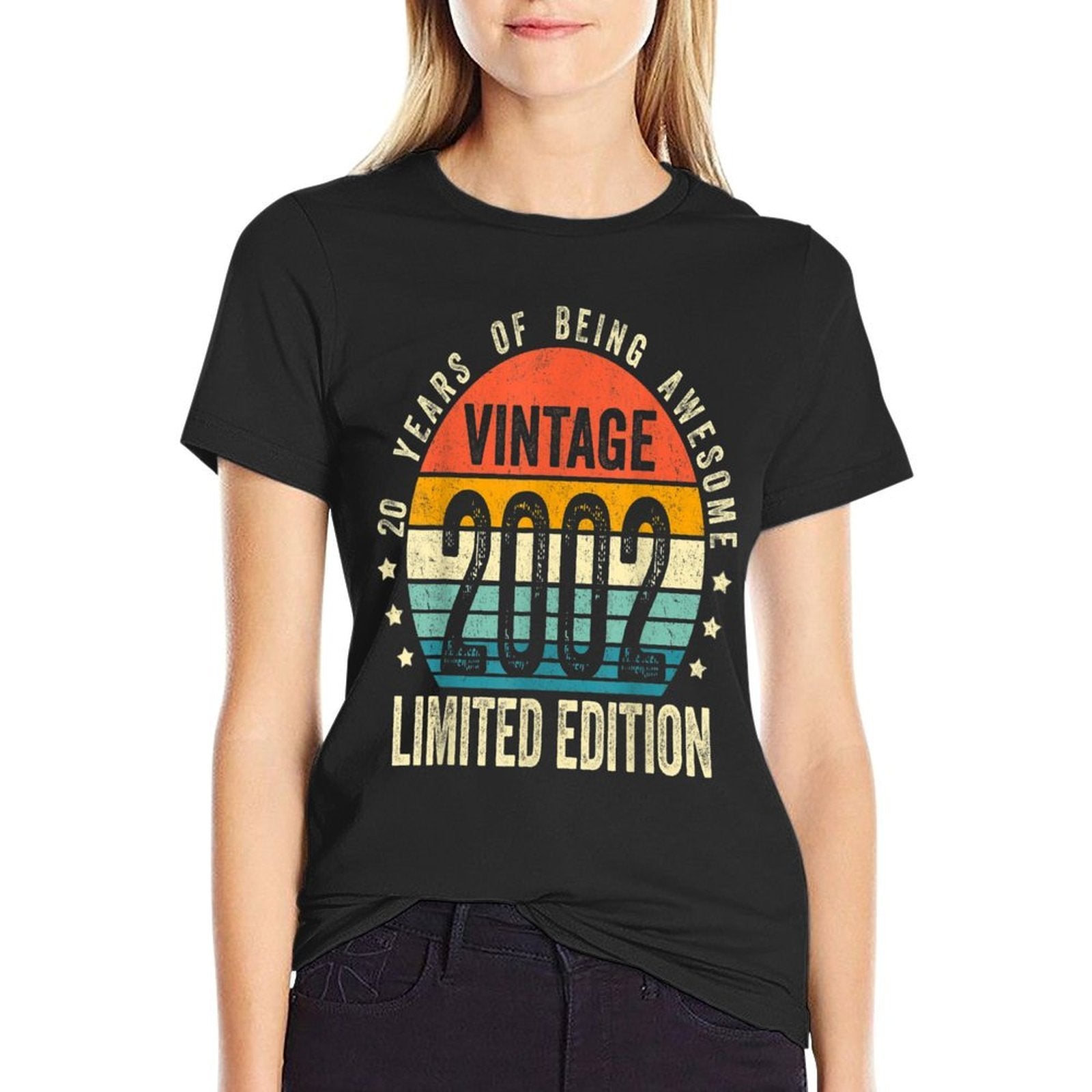20 Year Old Gifts Vintage 2002 Limited Edition 20th Birthday  Ribbed Collar T-Shirt