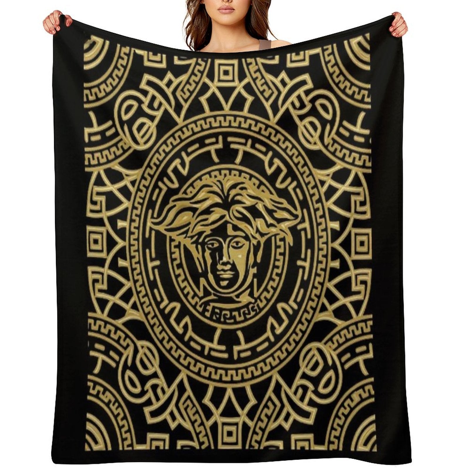 BLACK AND GOLD FABRIC DESIGN Anti-pilling Throw Blanket