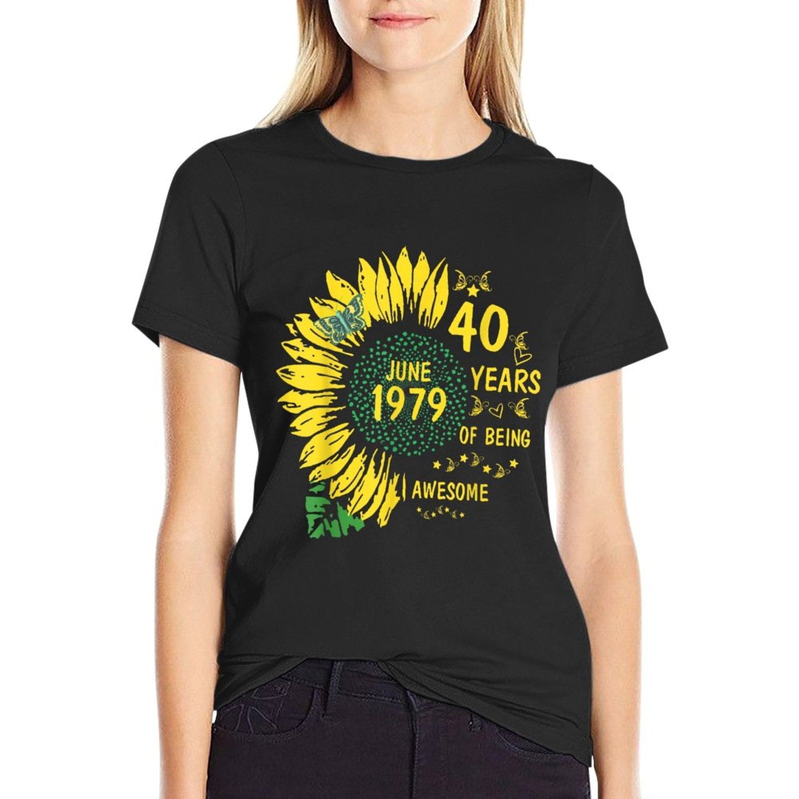 40th Birthday Sunflower And Butterfly Gift For Women  Eco-friendly Material T-Shirt