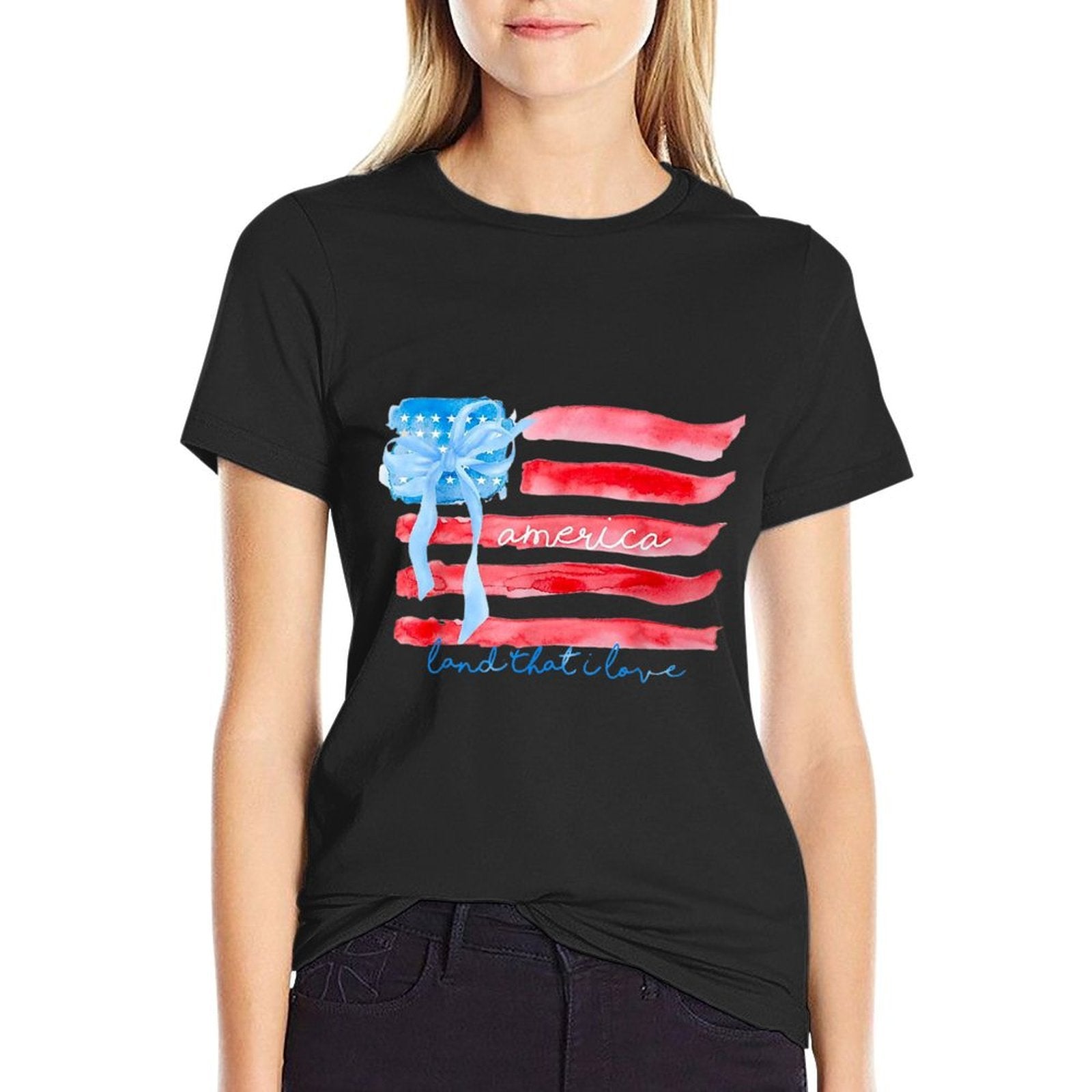 America Land That I Love - Coquette Watercolor American  High-quality Stitching T-Shirt