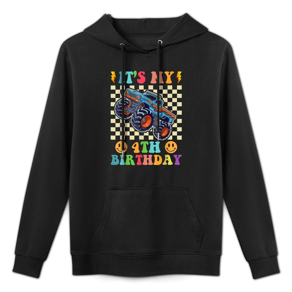 4 Year Old 4th Birthday Boy Monster Truck Car Breathable Fabric Hoodie