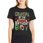 Grandpa Of The Birthday Boy Game Day Football  Ribbed Collar T-Shirt