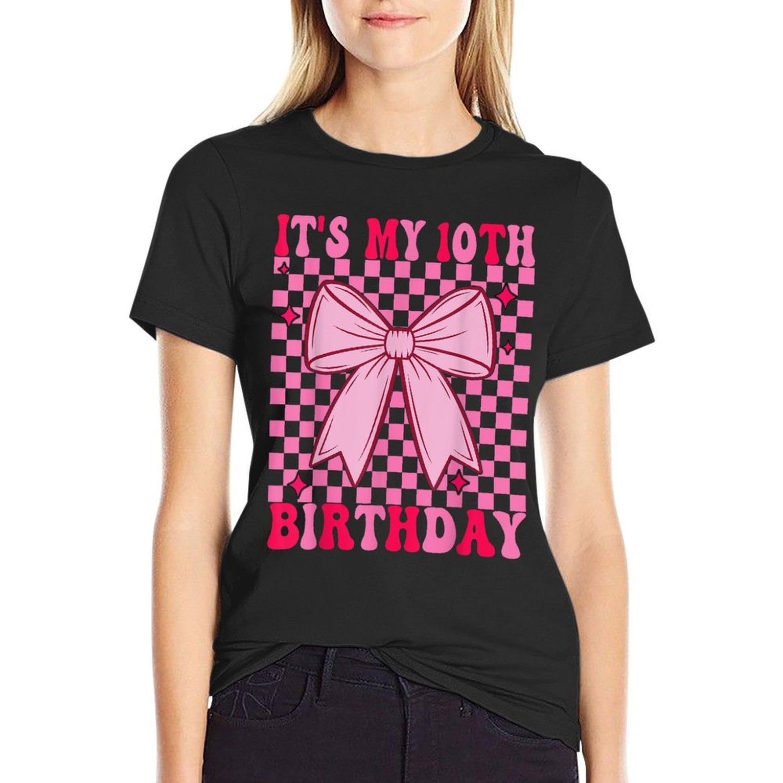 10th Coquette Themed Birthday Ten Year Old Girl Bow  Stretchy T-Shirt